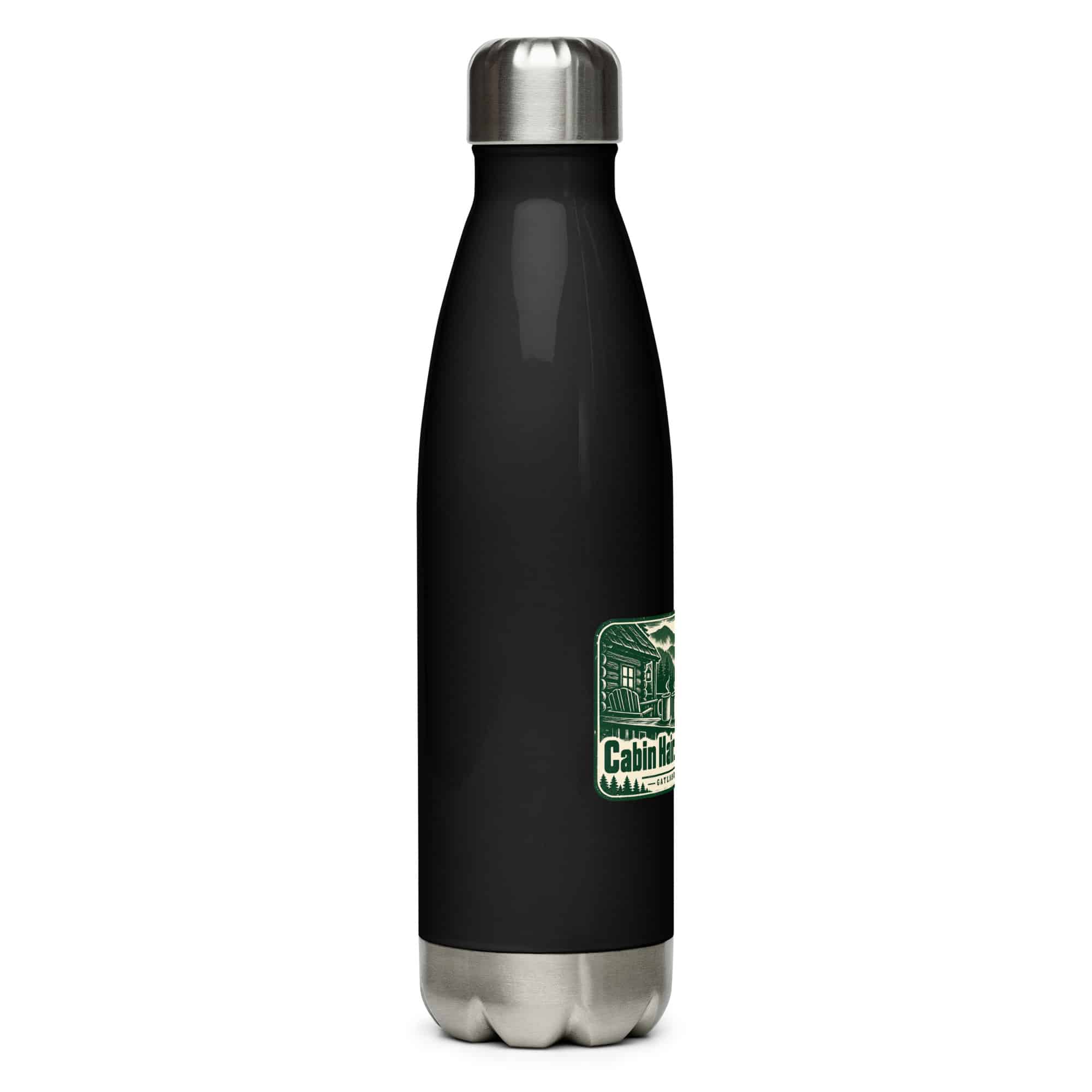 Gatlinburg and the Smokies Stainless Steel Water Bottle: Cabin Hair. Mountain Air, Forest Ink Stamp