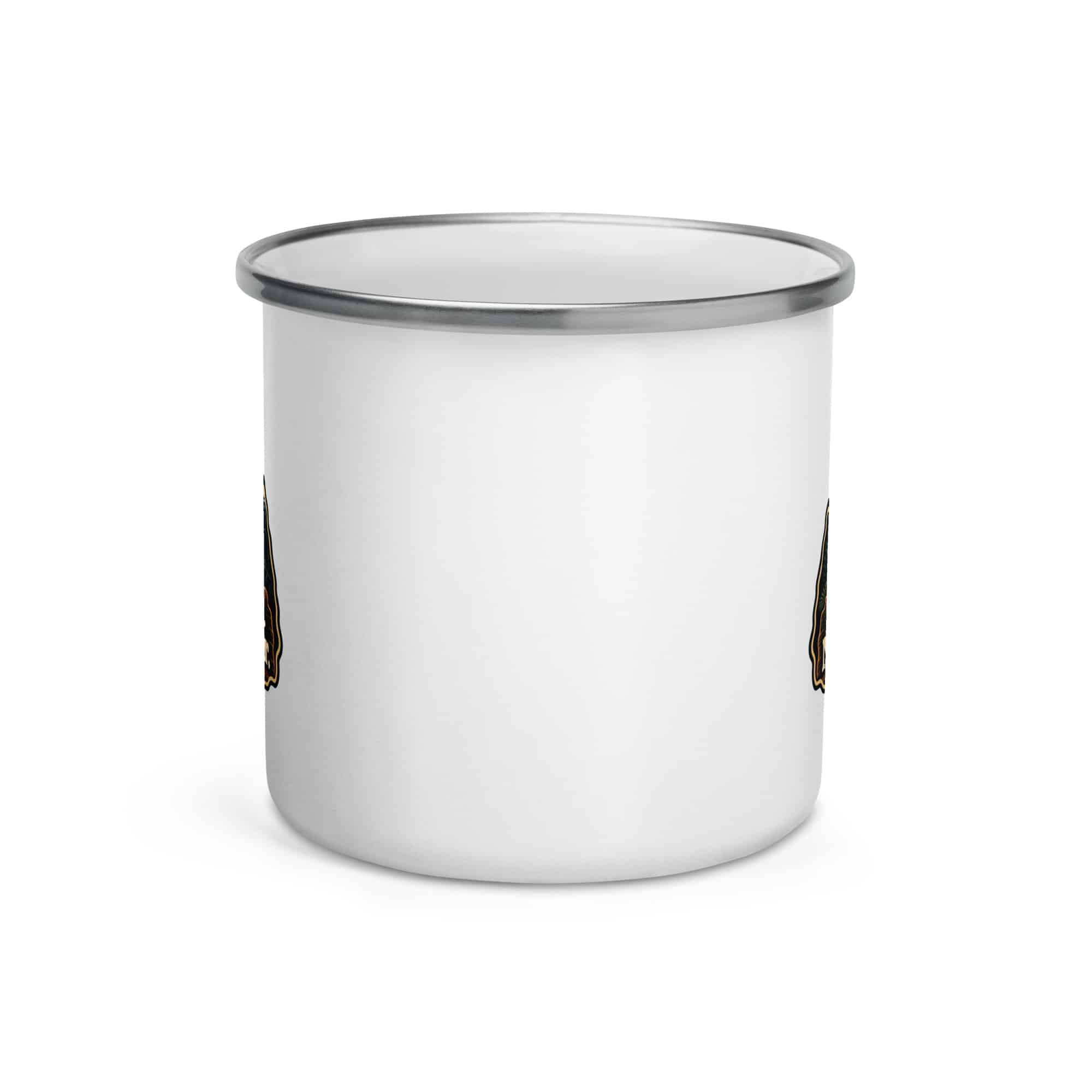 Gatlinburg and the Smokies Enamel Camp Mug: Cabin Hair. Mountain Air, Scenic Shield Badge