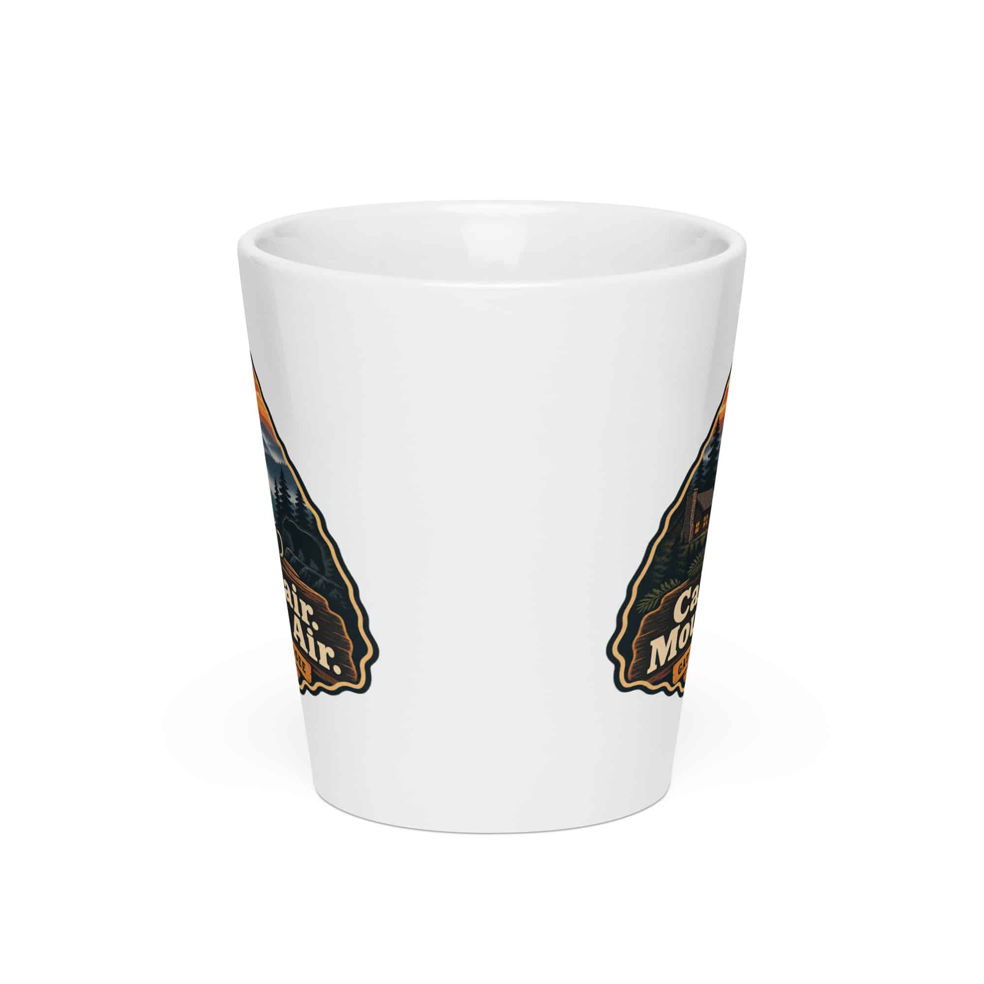 Gatlinburg and the Smokies Latte Mug: Cabin Hair. Mountain Air, Scenic Shield Badge