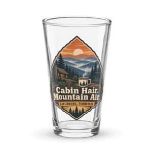 Gatlinburg and the Smokies Pint Glass: Cabin Hair. Mountain Air, Scenic Shield Badge - 16 oz - Main
