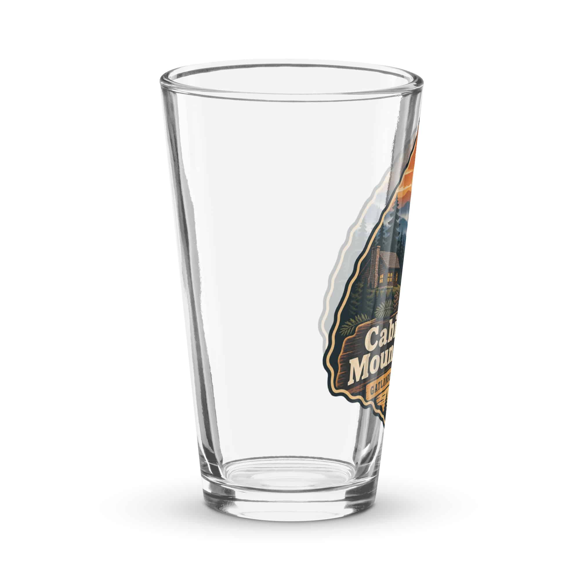Gatlinburg and the Smokies Pint Glass: Cabin Hair. Mountain Air, Scenic Shield Badge