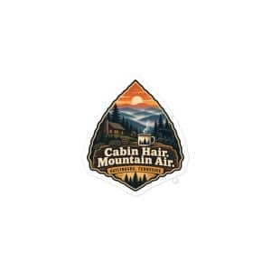 Gatlinburg and the Smokies Vinyl Sticker: Cabin Hair. Mountain Air, Scenic Shield Badge - 3″×3″ - Main