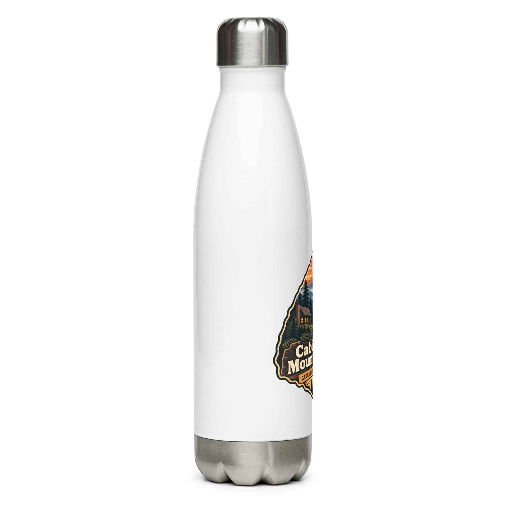 Gatlinburg and the Smokies Stainless Steel Water Bottle: Cabin Hair. Mountain Air, Scenic Shield Badge