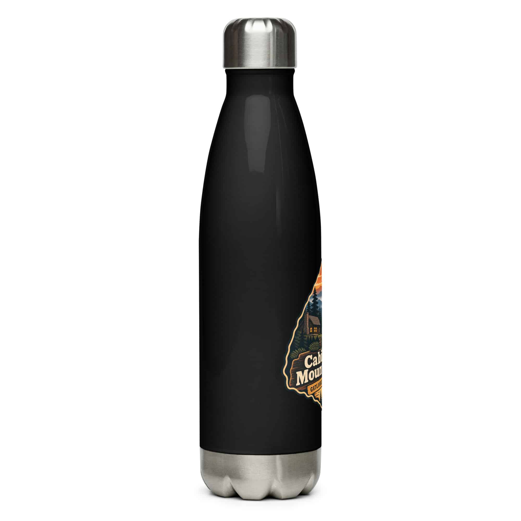 Gatlinburg and the Smokies Stainless Steel Water Bottle: Cabin Hair. Mountain Air, Scenic Shield Badge