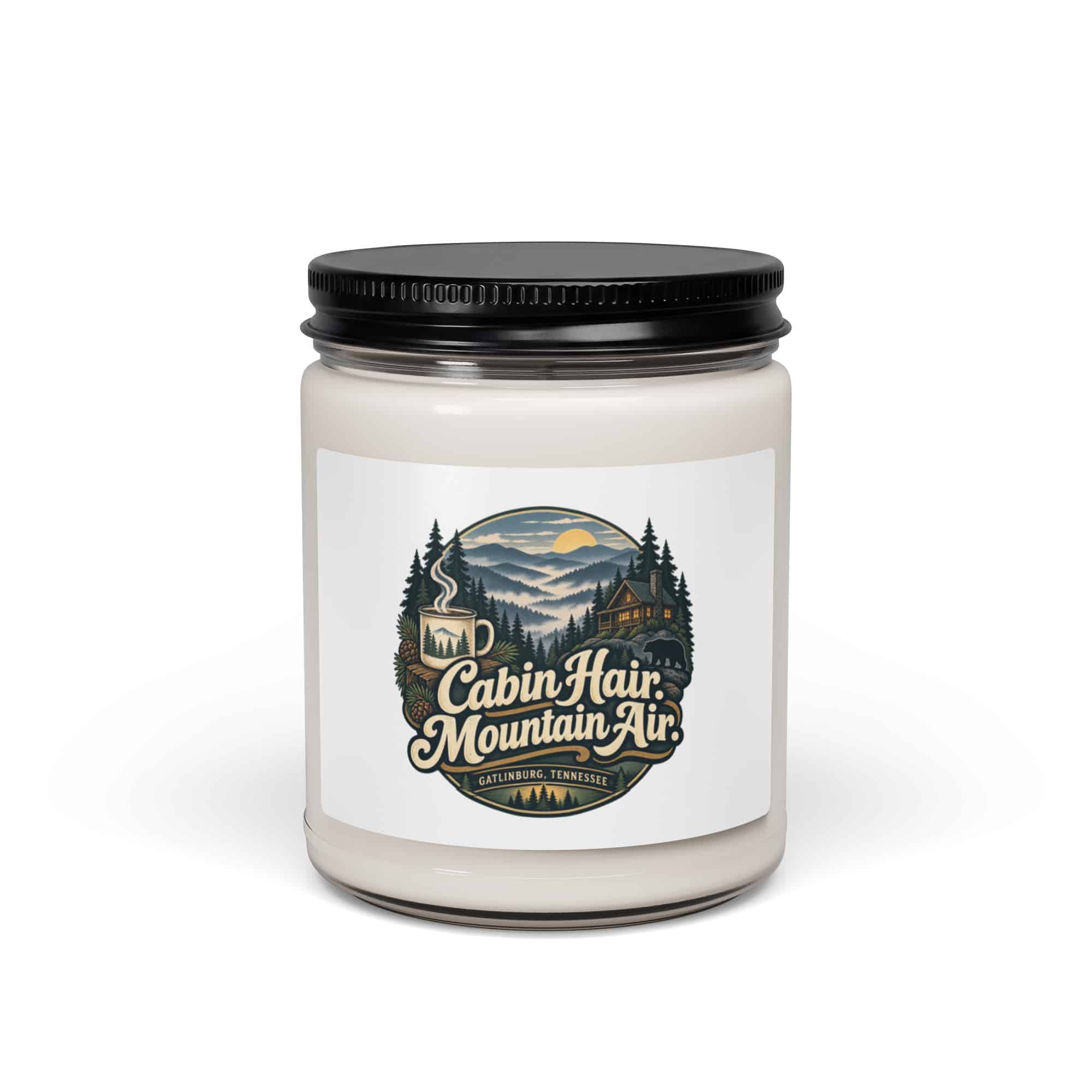Gatlinburg and the Smokies Soy Wax Candle: Cabin Hair. Mountain Air, Woodland Scenic Lettering