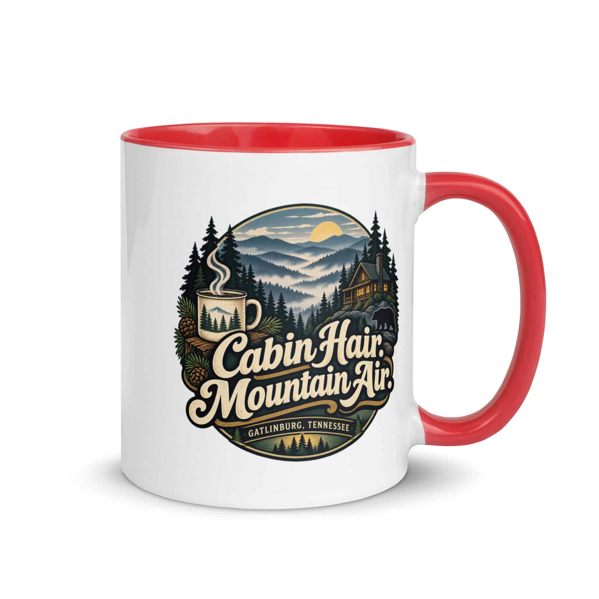 Gatlinburg and the Smokies Color Inside Coffee Mug: Cabin Hair. Mountain Air, Woodland Scenic Lettering