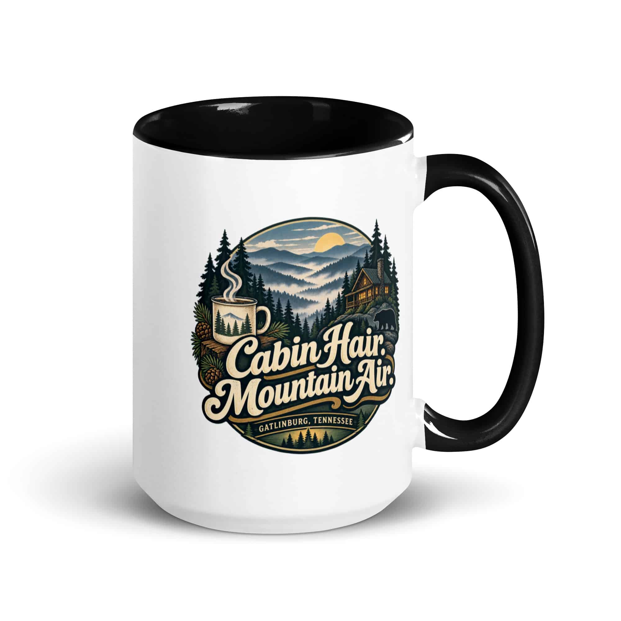 Gatlinburg and the Smokies Color Inside Coffee Mug: Cabin Hair. Mountain Air, Woodland Scenic Lettering