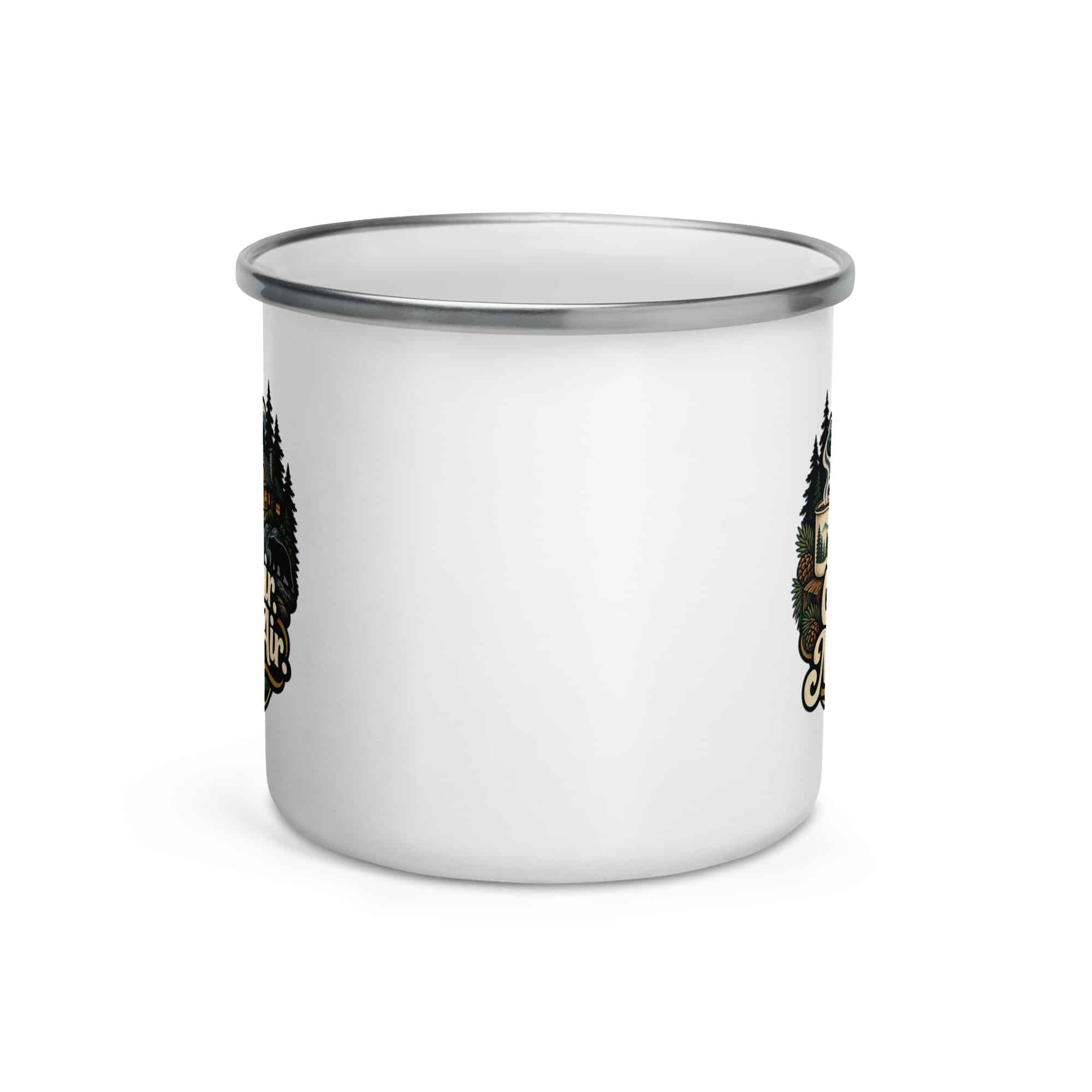 Gatlinburg and the Smokies Enamel Camp Mug: Cabin Hair. Mountain Air, Woodland Scenic Lettering