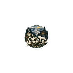 Gatlinburg and the Smokies Die-Cut Magnet: Cabin Hair. Mountain Air, Woodland Scenic Lettering - 3″×3″ - Main