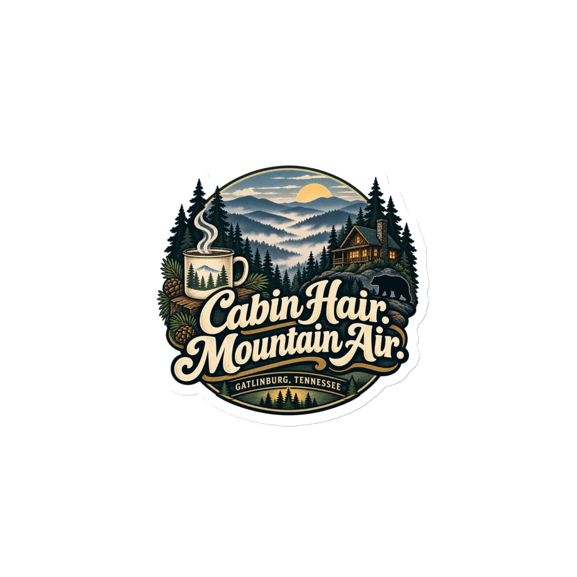 Gatlinburg and the Smokies Die-Cut Magnet: Cabin Hair. Mountain Air, Woodland Scenic Lettering