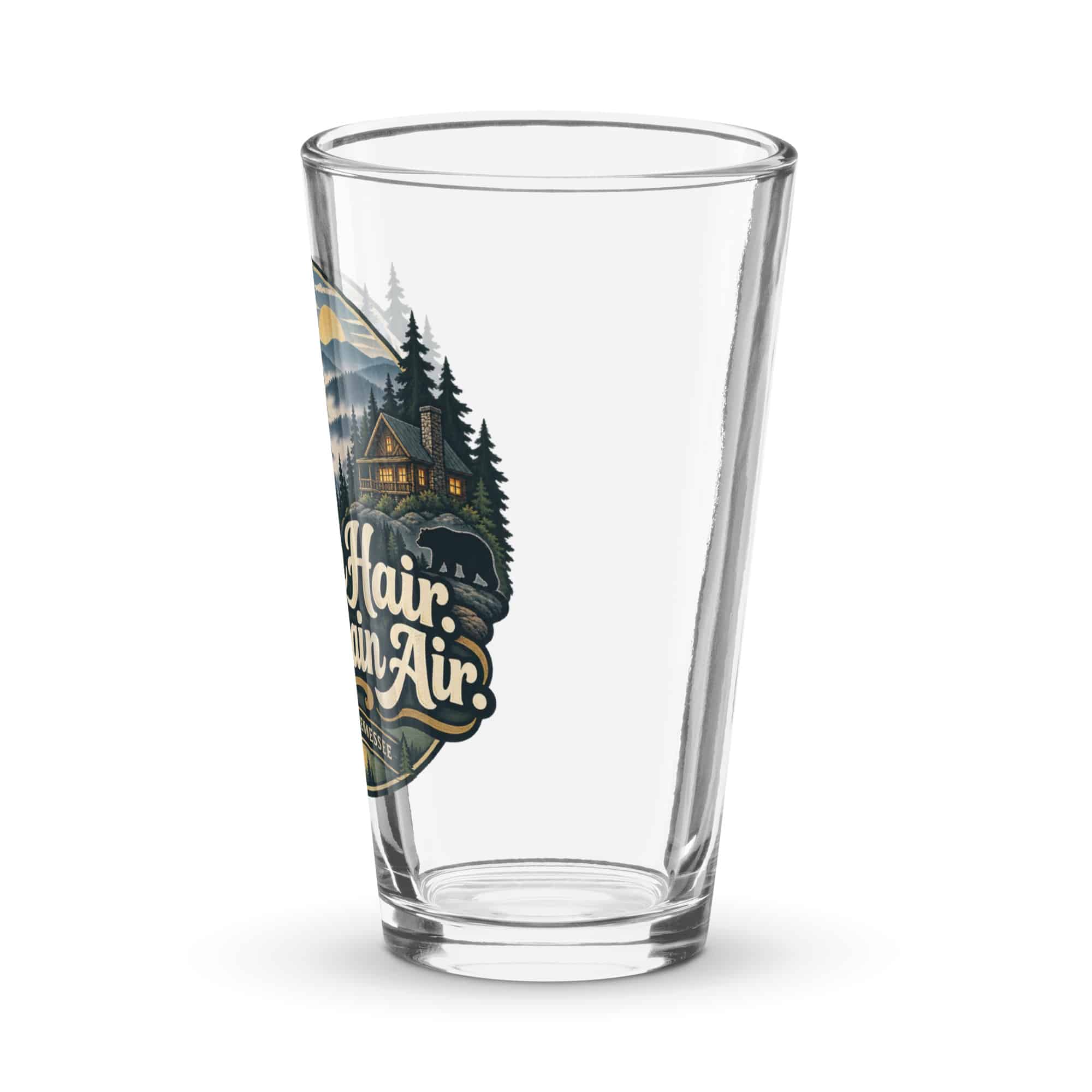 Gatlinburg and the Smokies Pint Glass: Cabin Hair. Mountain Air, Woodland Scenic Lettering