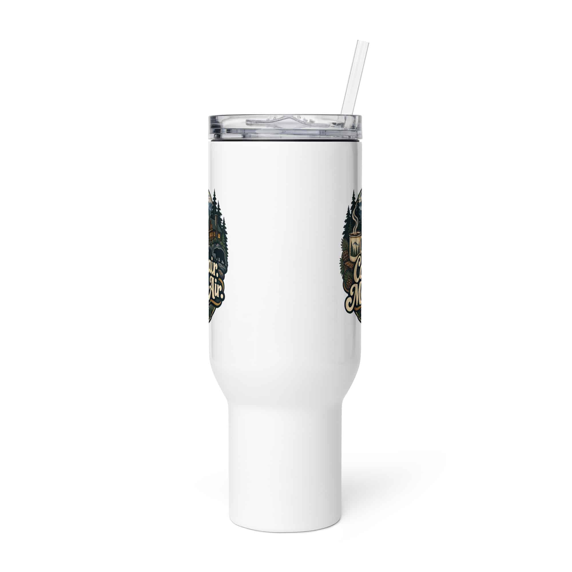 Gatlinburg and the Smokies Travel Mug: Cabin Hair. Mountain Air, Woodland Scenic Lettering