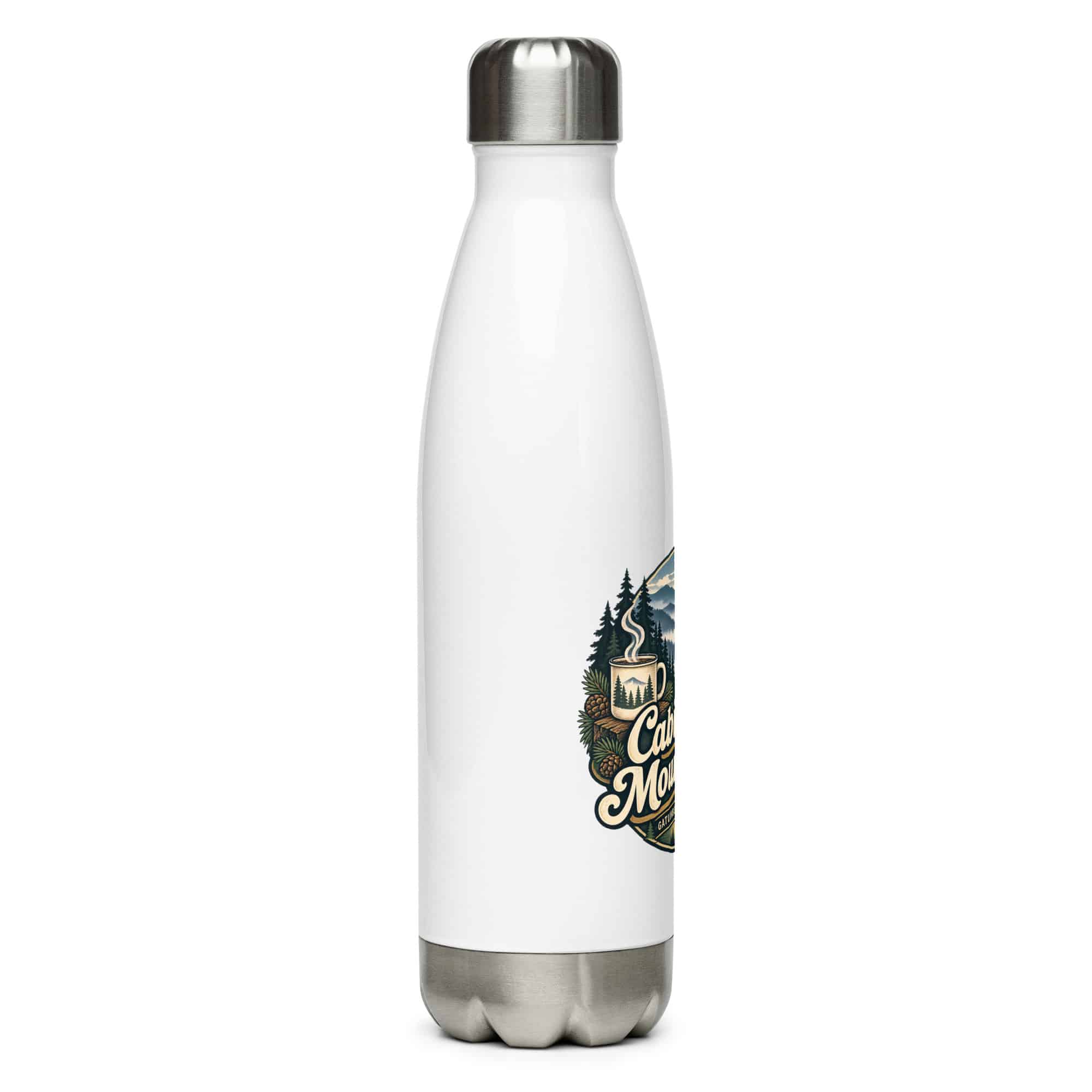 Gatlinburg and the Smokies Stainless Steel Water Bottle: Cabin Hair. Mountain Air, Woodland Scenic Lettering