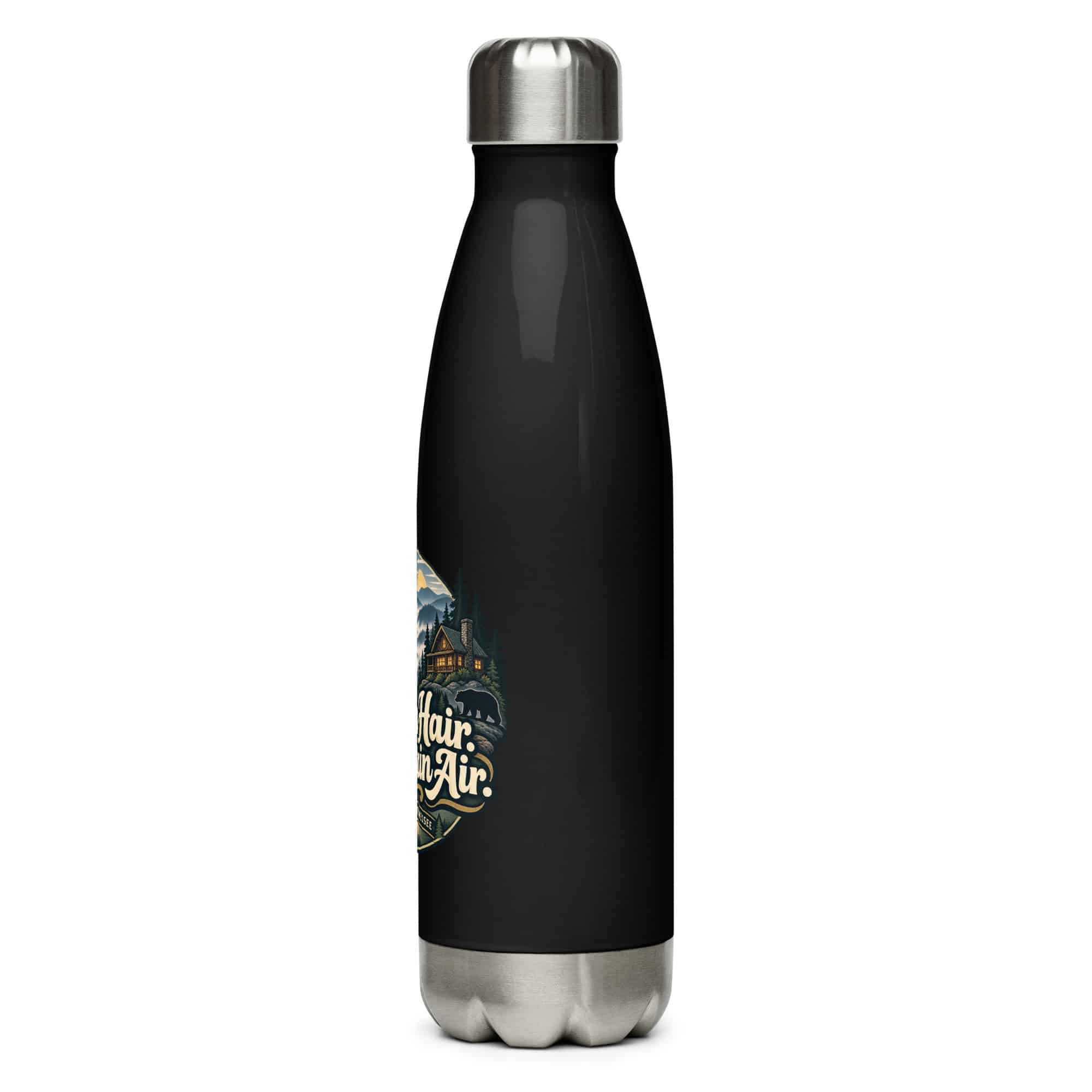 Gatlinburg and the Smokies Stainless Steel Water Bottle: Cabin Hair. Mountain Air, Woodland Scenic Lettering