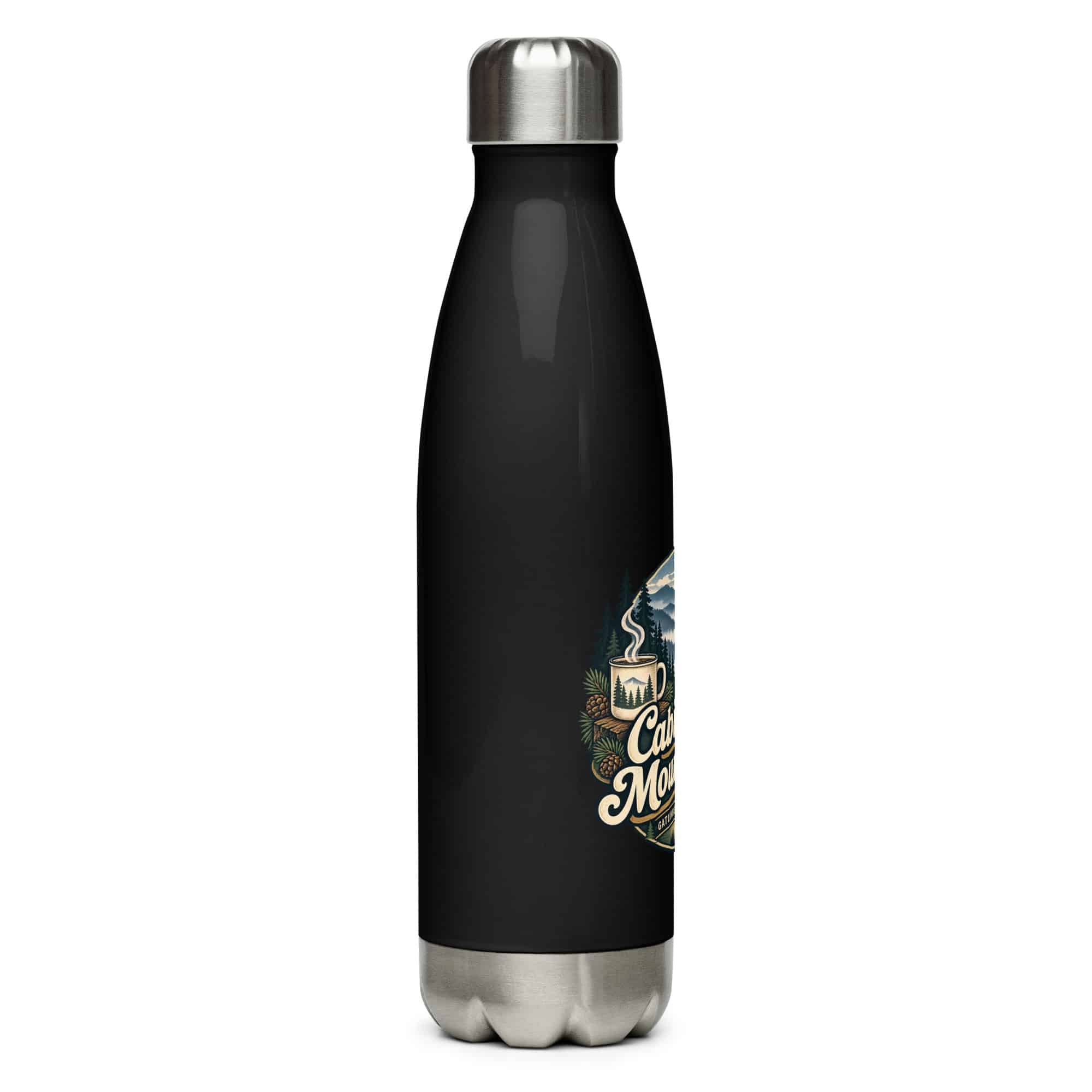 Gatlinburg and the Smokies Stainless Steel Water Bottle: Cabin Hair. Mountain Air, Woodland Scenic Lettering