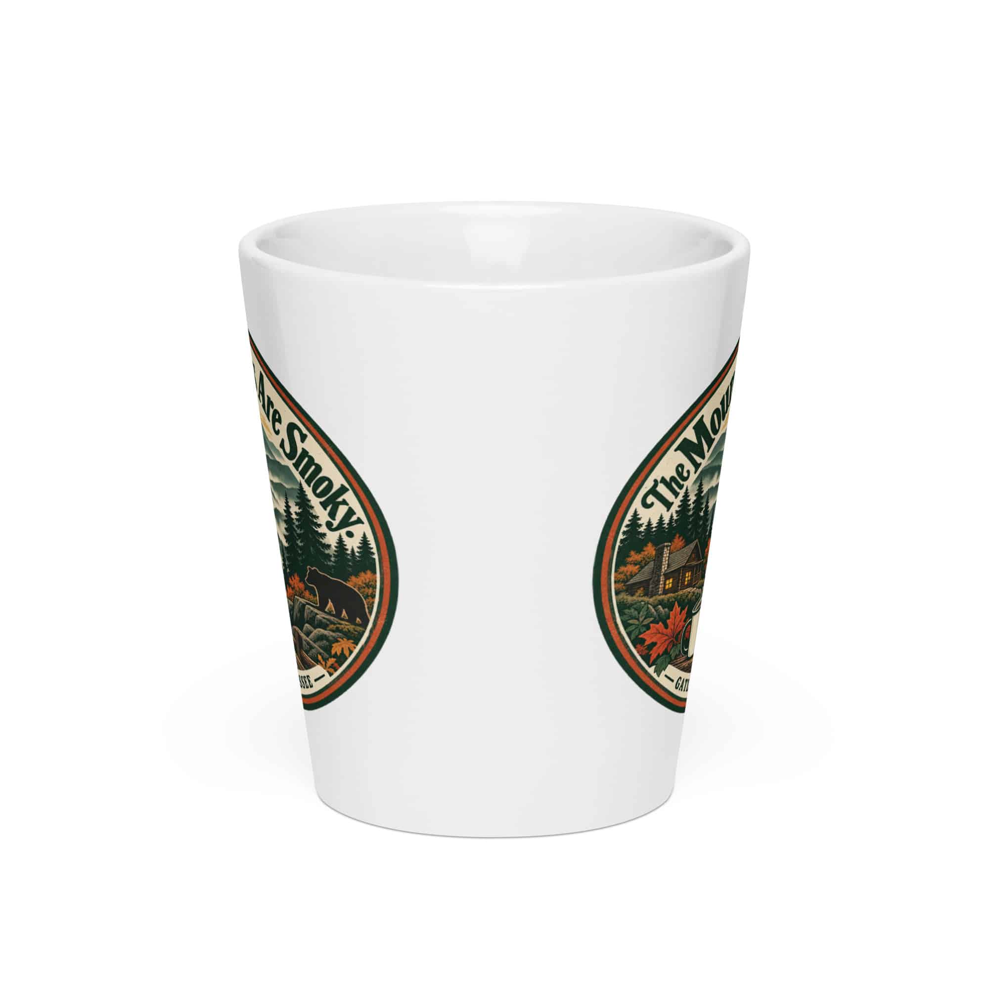Gatlinburg and the Smokies Latte Mug: The Mountains Are Smoky, Vintage Round Badge