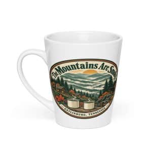 Gatlinburg and the Smokies Latte Mug: The Mountains Are Smoky, Vintage Round Badge - 12 oz - Main