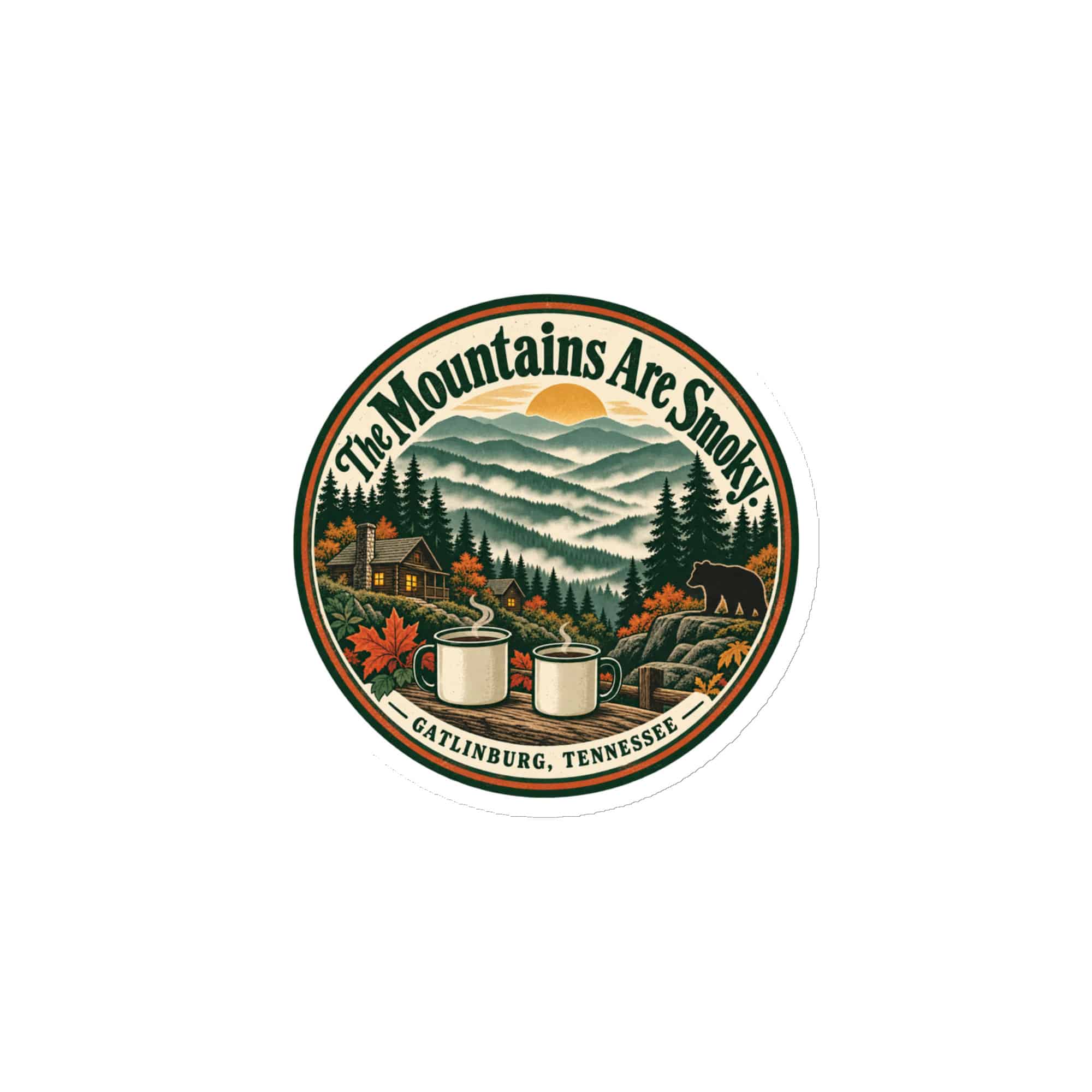 Gatlinburg and the Smokies Die-Cut Magnet: The Mountains Are Smoky, Vintage Round Badge