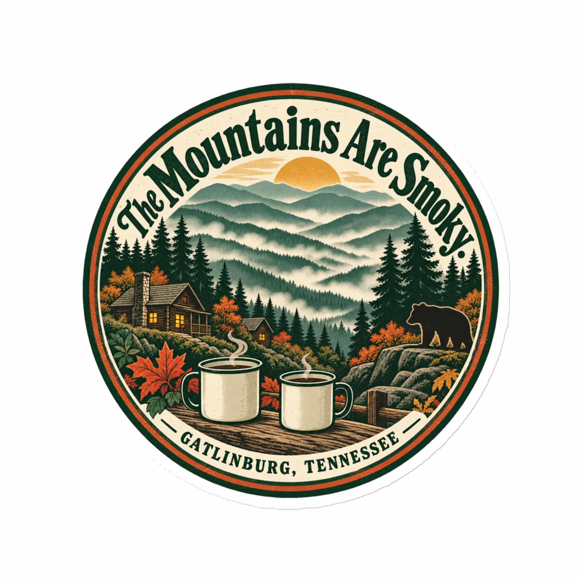Gatlinburg and the Smokies Die-Cut Magnet: The Mountains Are Smoky, Vintage Round Badge