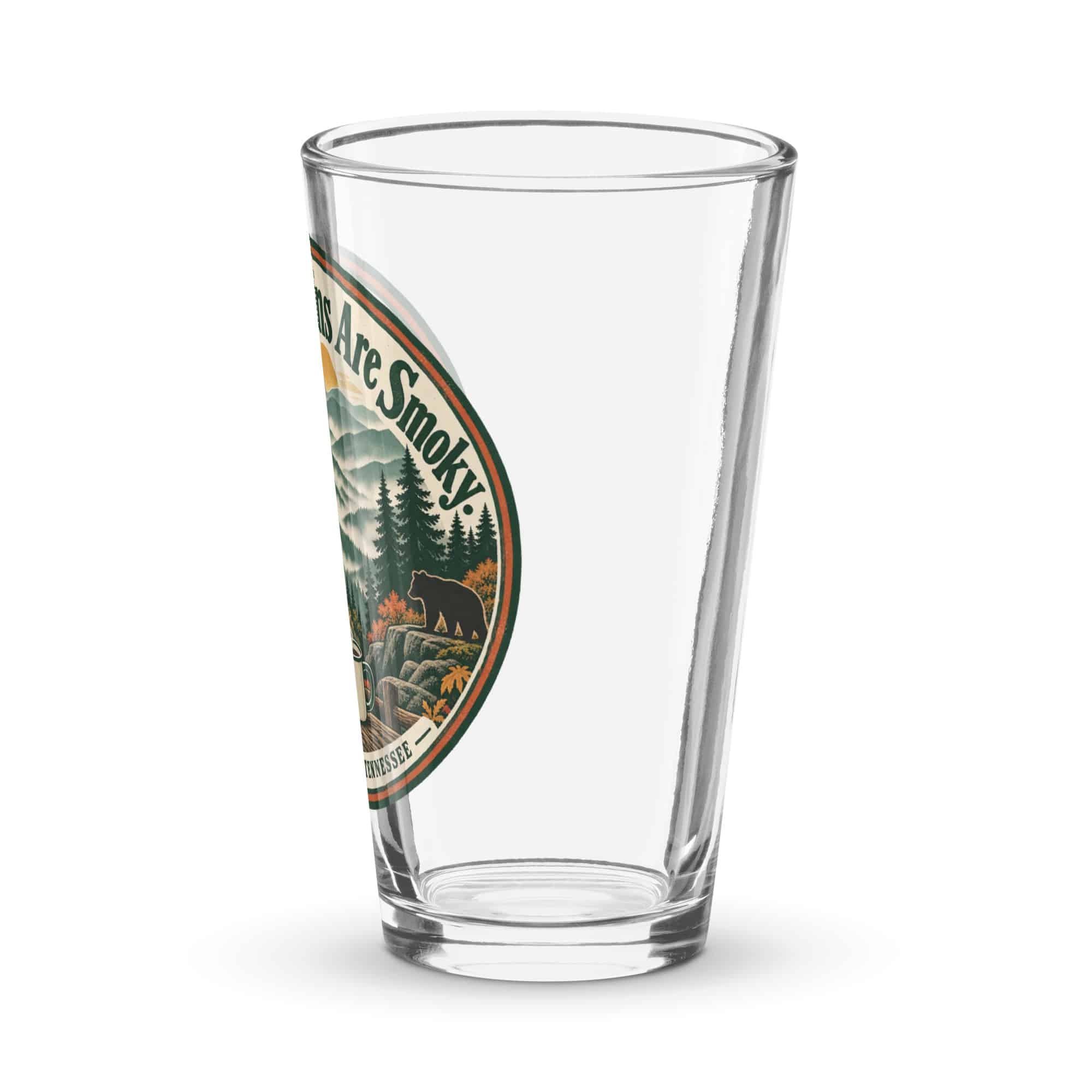 Gatlinburg and the Smokies Pint Glass: The Mountains Are Smoky, Vintage Round Badge