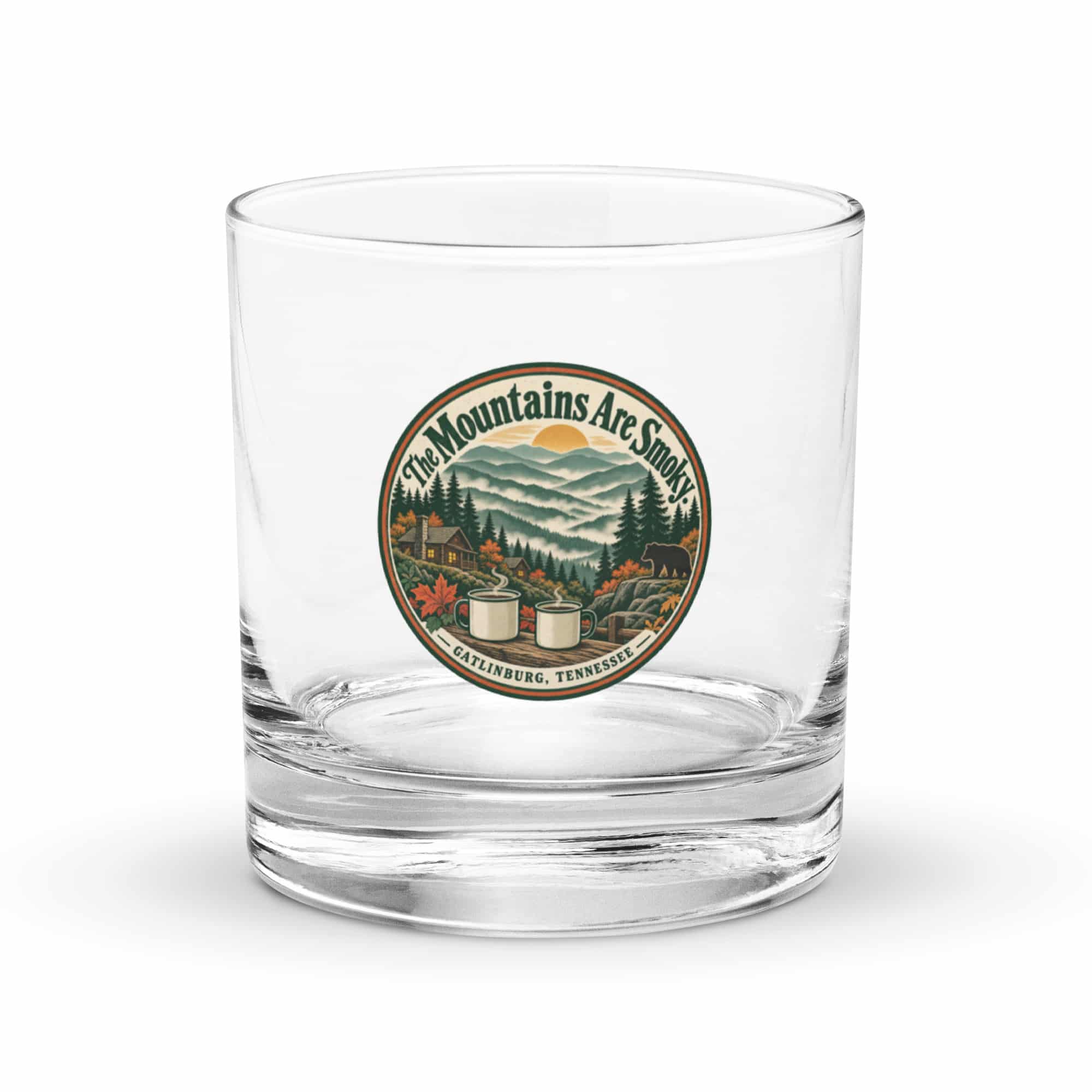 Gatlinburg and the Smokies Rocks Glass: The Mountains Are Smoky, Vintage Round Badge