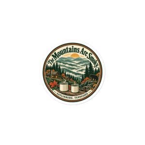 Gatlinburg and the Smokies Vinyl Sticker: The Mountains Are Smoky, Vintage Round Badge - 3″×3″ - Main