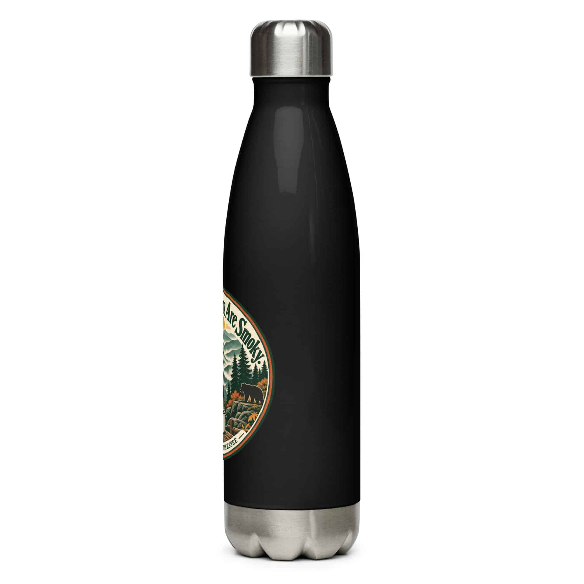 Gatlinburg and the Smokies Stainless Steel Water Bottle: The Mountains Are Smoky, Vintage Round Badge