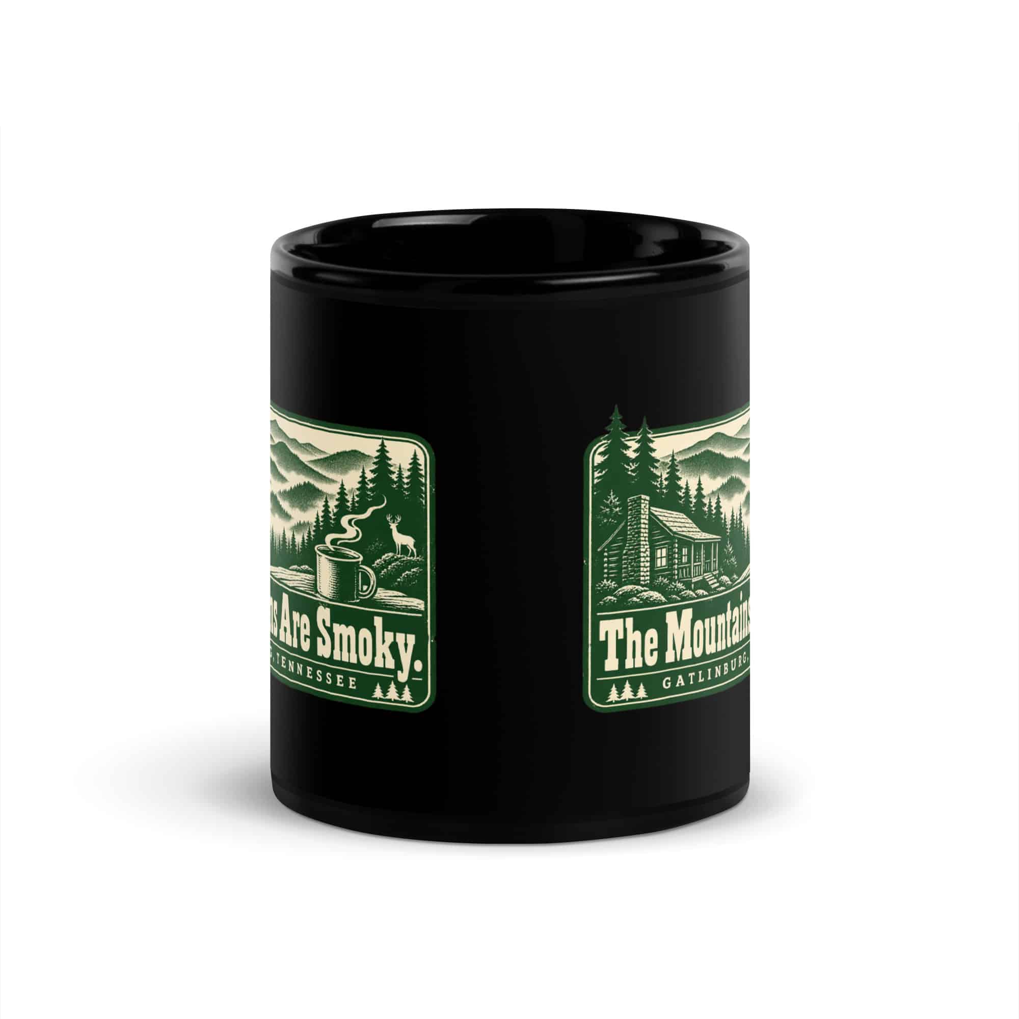 Gatlinburg and the Smokies Black Coffee Mug: The Mountains Are Smoky, Forest Ink Stamp