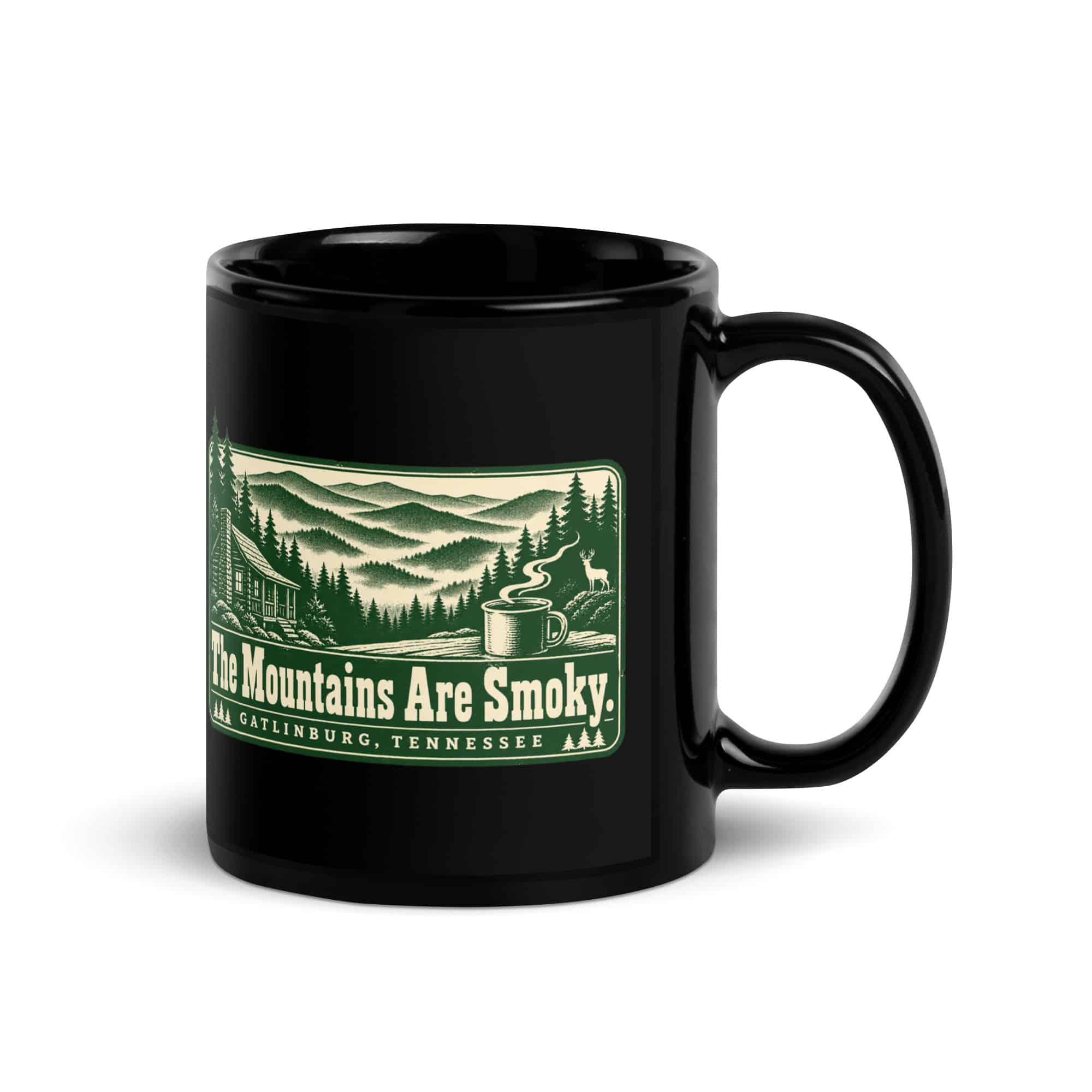 Gatlinburg and the Smokies Black Coffee Mug: The Mountains Are Smoky, Forest Ink Stamp