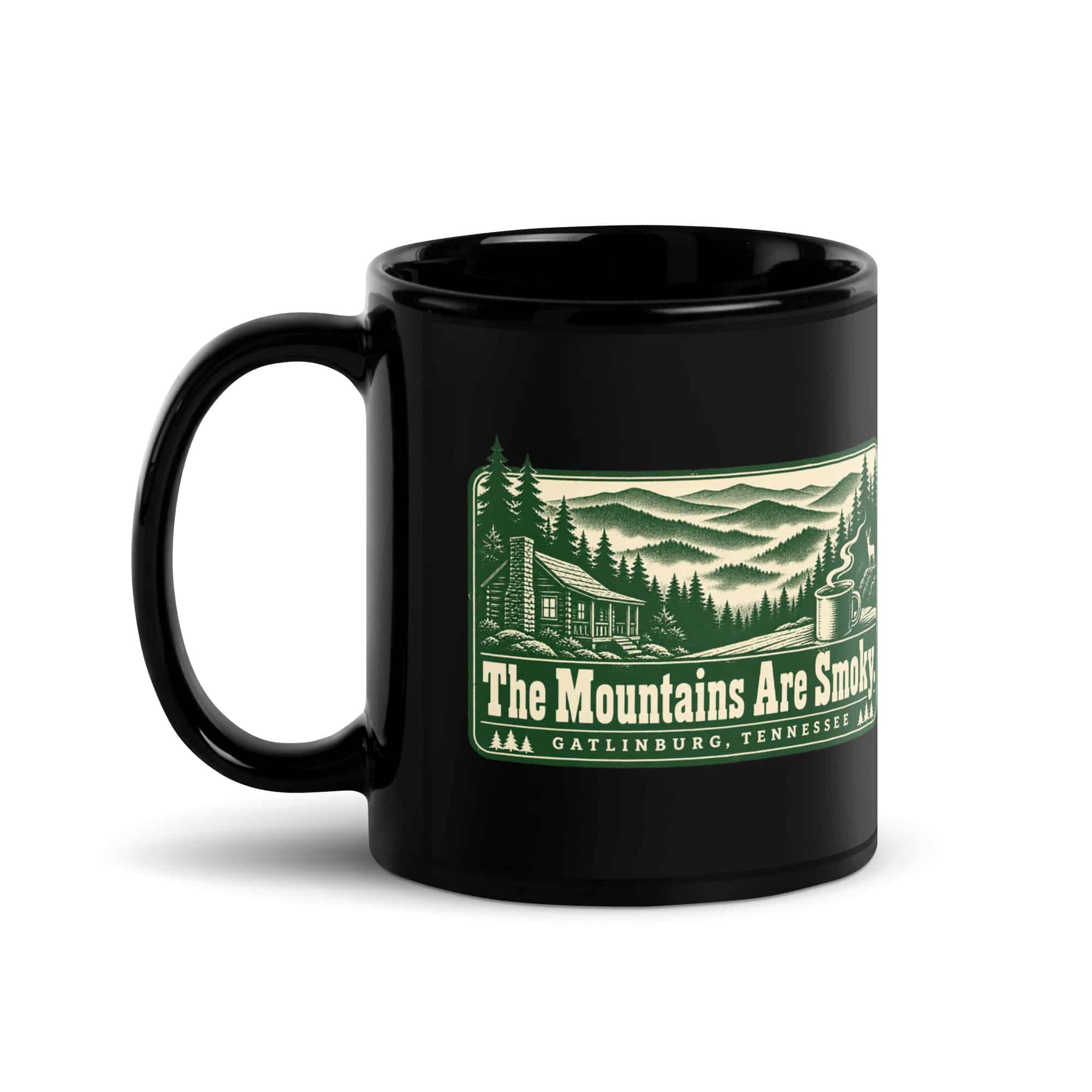 Gatlinburg and the Smokies Black Coffee Mug: The Mountains Are Smoky, Forest Ink Stamp