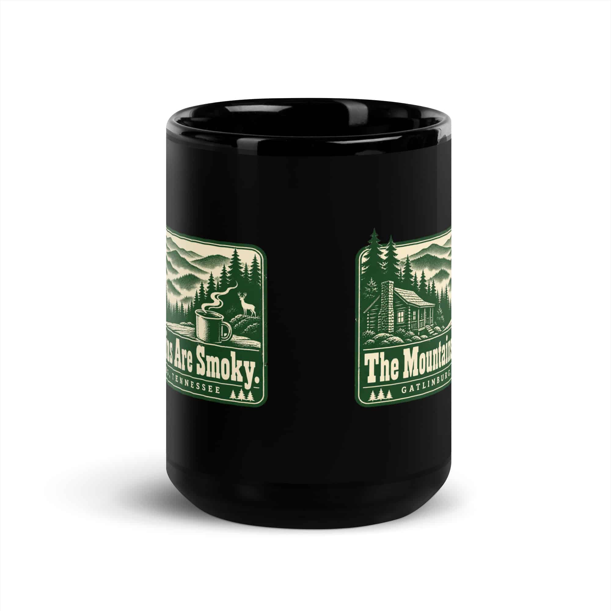 Gatlinburg and the Smokies Black Coffee Mug: The Mountains Are Smoky, Forest Ink Stamp