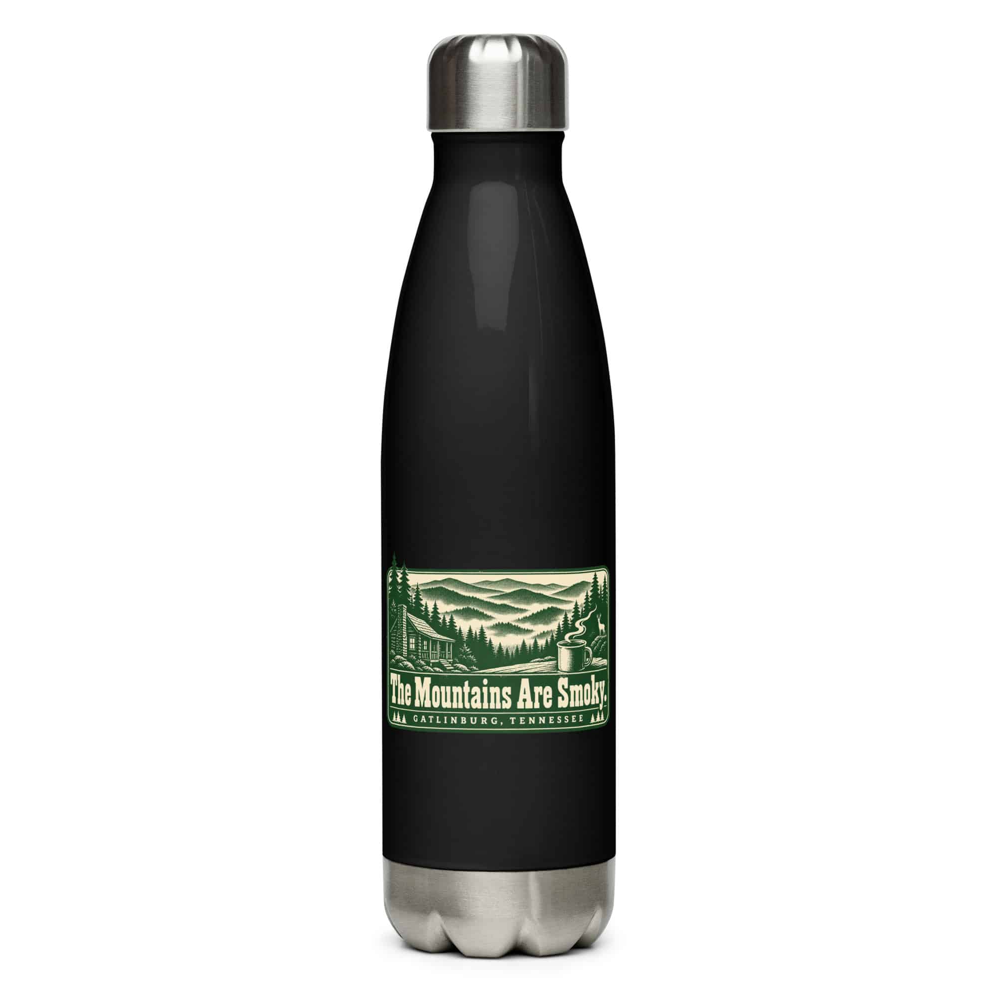 Gatlinburg and the Smokies Stainless Steel Water Bottle: The Mountains Are Smoky, Forest Ink Stamp