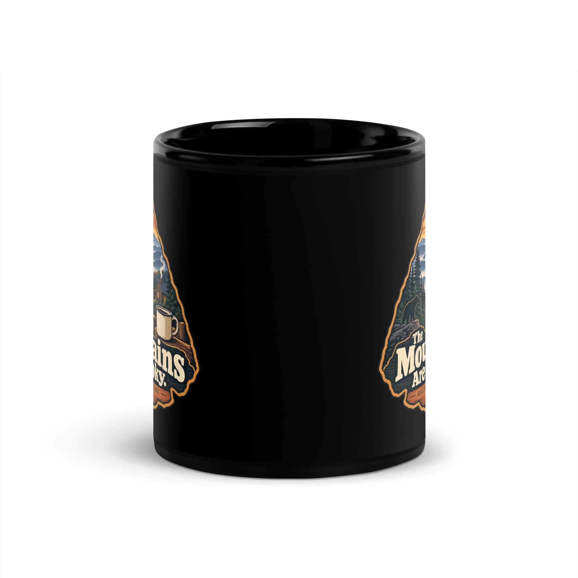 Gatlinburg and the Smokies Black Coffee Mug: The Mountains Are Smoky, Scenic Shield Badge