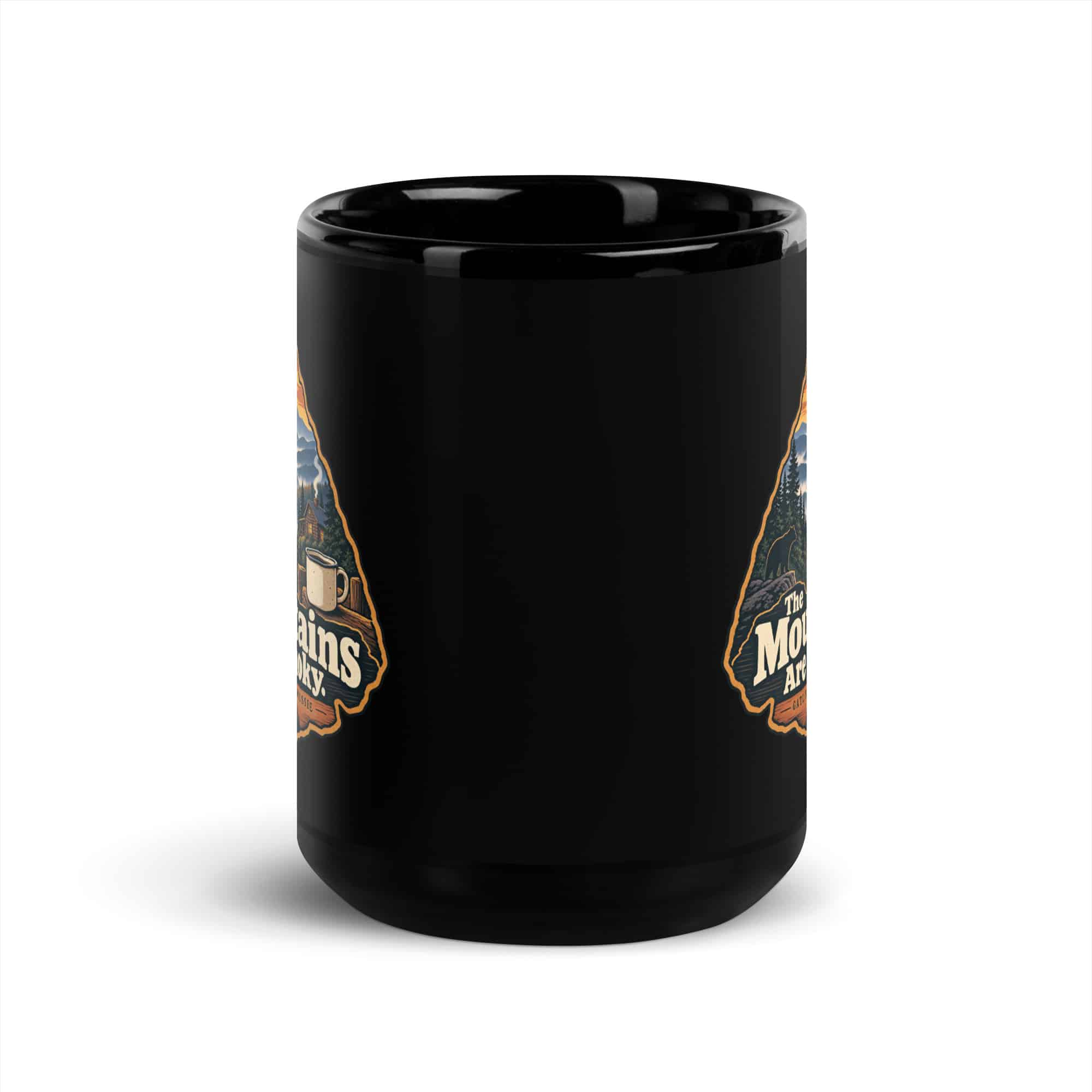 Gatlinburg and the Smokies Black Coffee Mug: The Mountains Are Smoky, Scenic Shield Badge