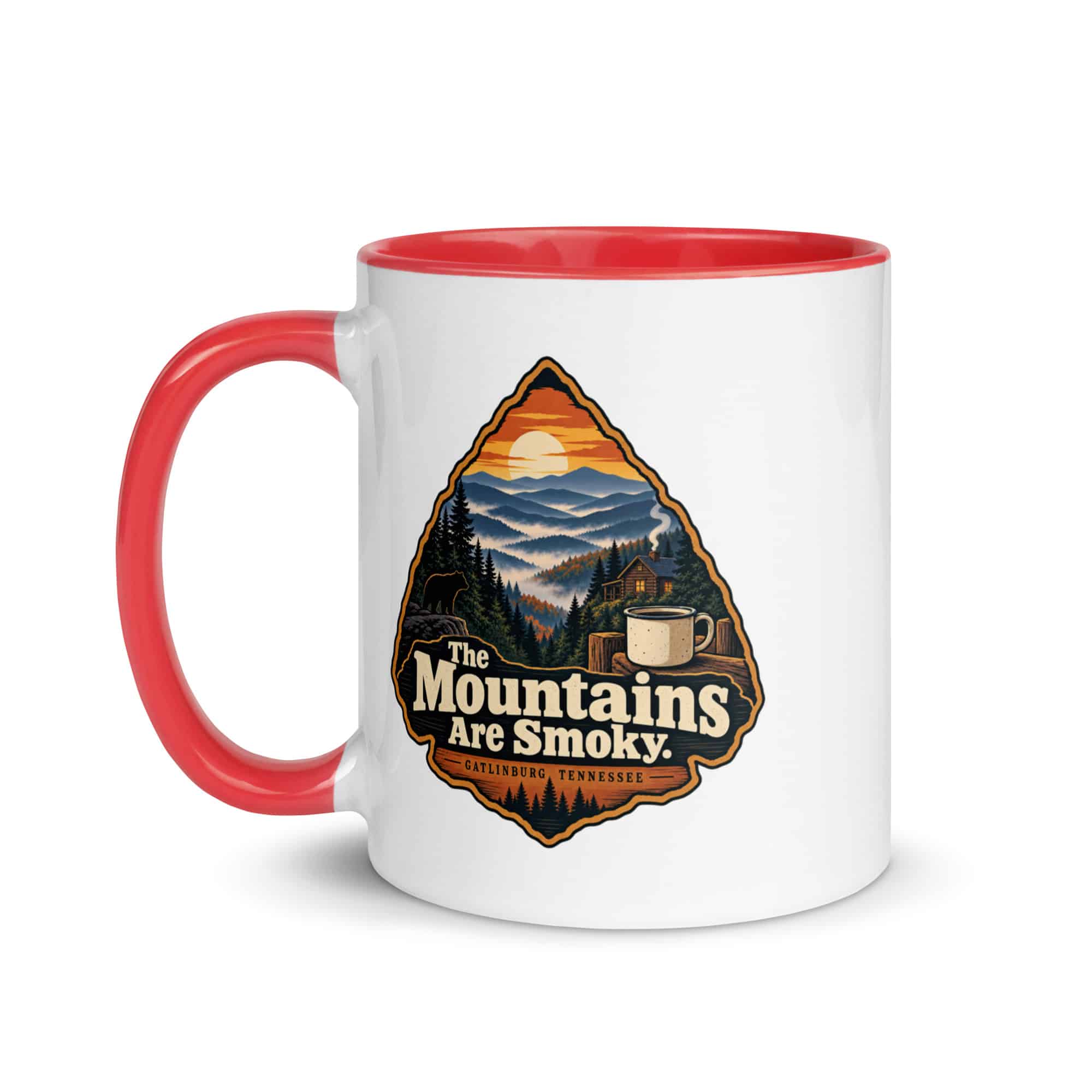 Gatlinburg and the Smokies Color Inside Coffee Mug: The Mountains Are Smoky, Scenic Shield Badge