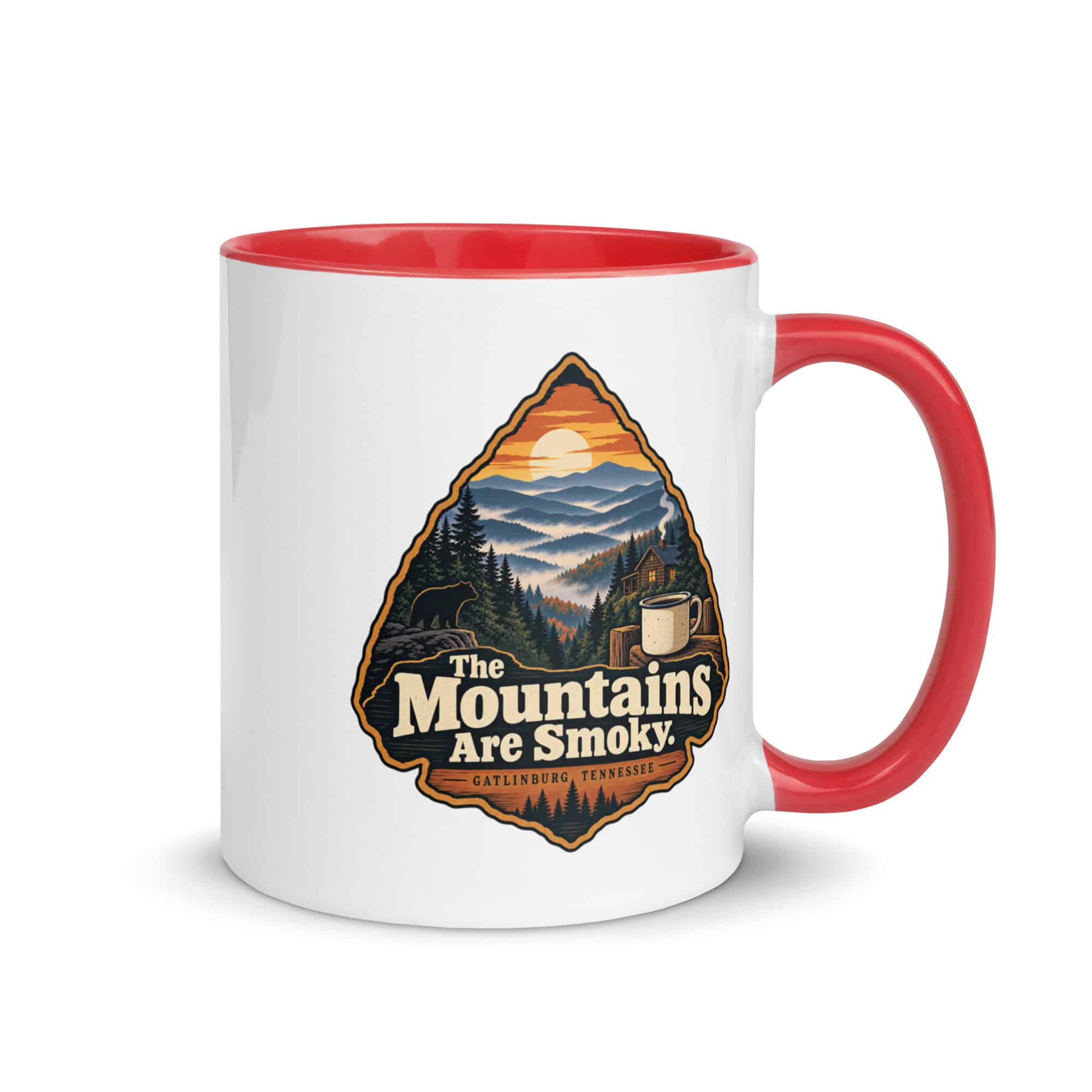 Gatlinburg and the Smokies Color Inside Coffee Mug: The Mountains Are Smoky, Scenic Shield Badge