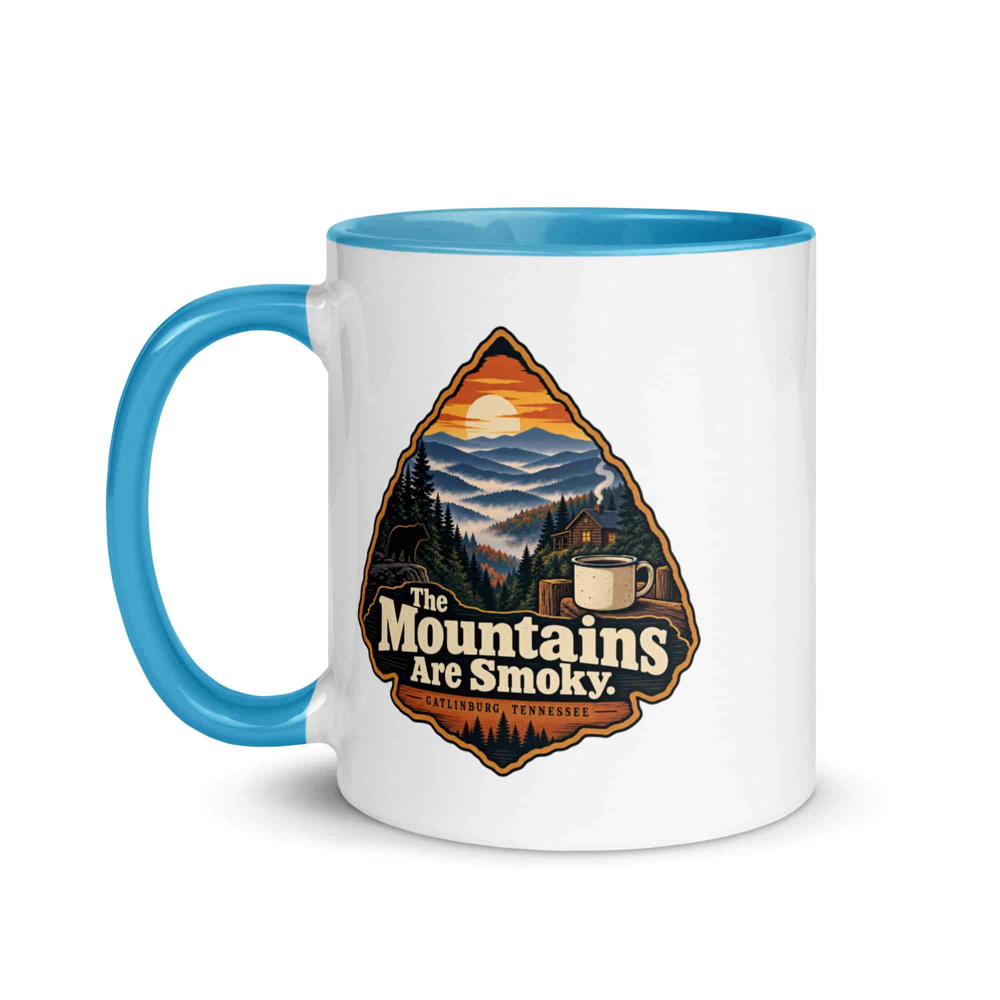 Gatlinburg and the Smokies Color Inside Coffee Mug: The Mountains Are Smoky, Scenic Shield Badge
