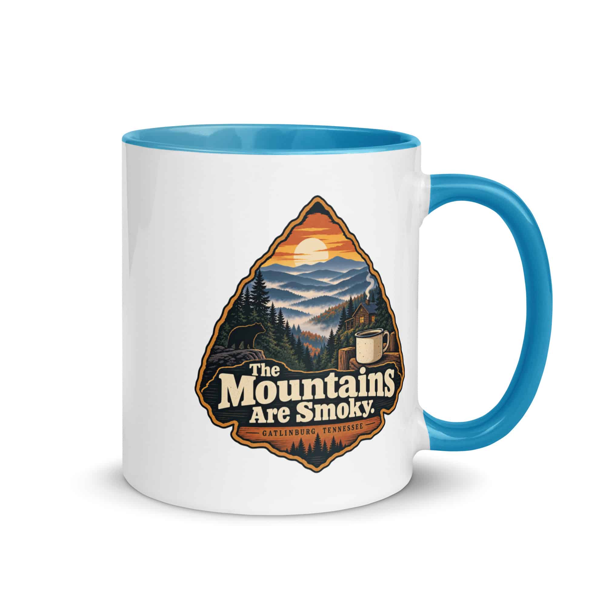 Gatlinburg and the Smokies Color Inside Coffee Mug: The Mountains Are Smoky, Scenic Shield Badge
