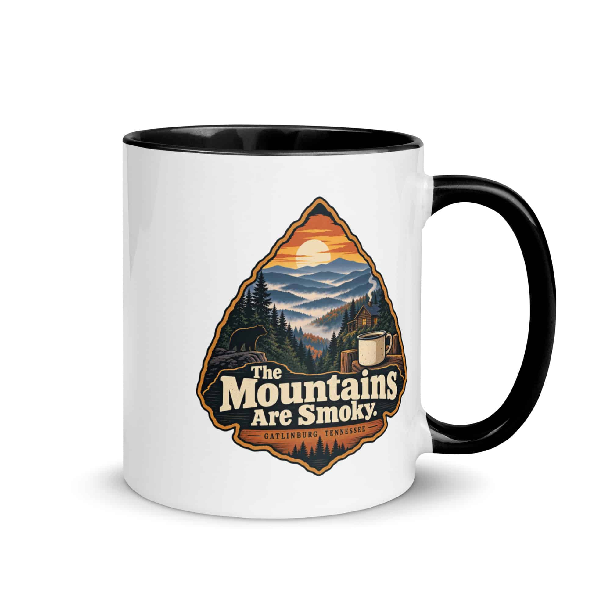 Gatlinburg and the Smokies Color Inside Coffee Mug: The Mountains Are Smoky, Scenic Shield Badge