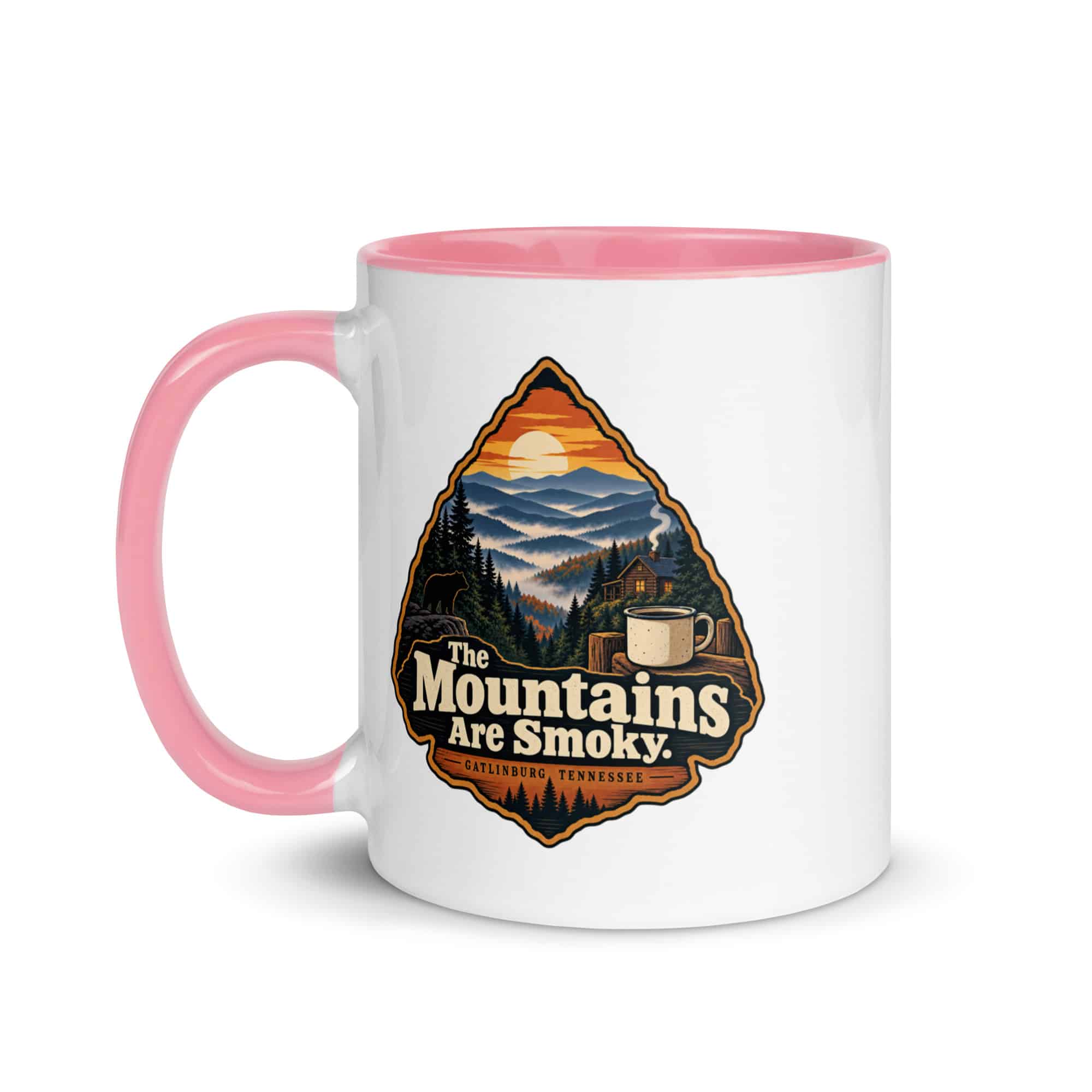 Gatlinburg and the Smokies Color Inside Coffee Mug: The Mountains Are Smoky, Scenic Shield Badge