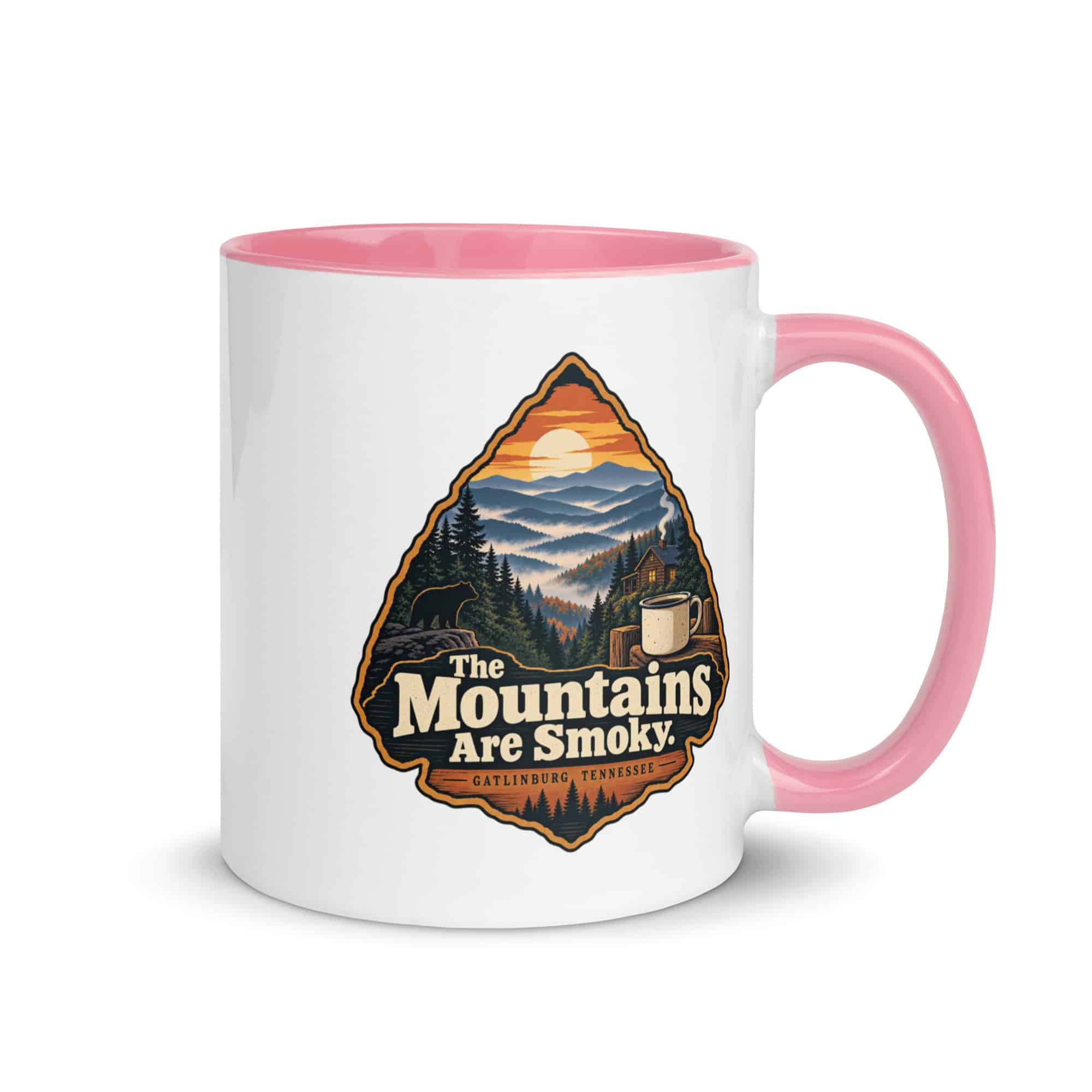 Gatlinburg and the Smokies Color Inside Coffee Mug: The Mountains Are Smoky, Scenic Shield Badge