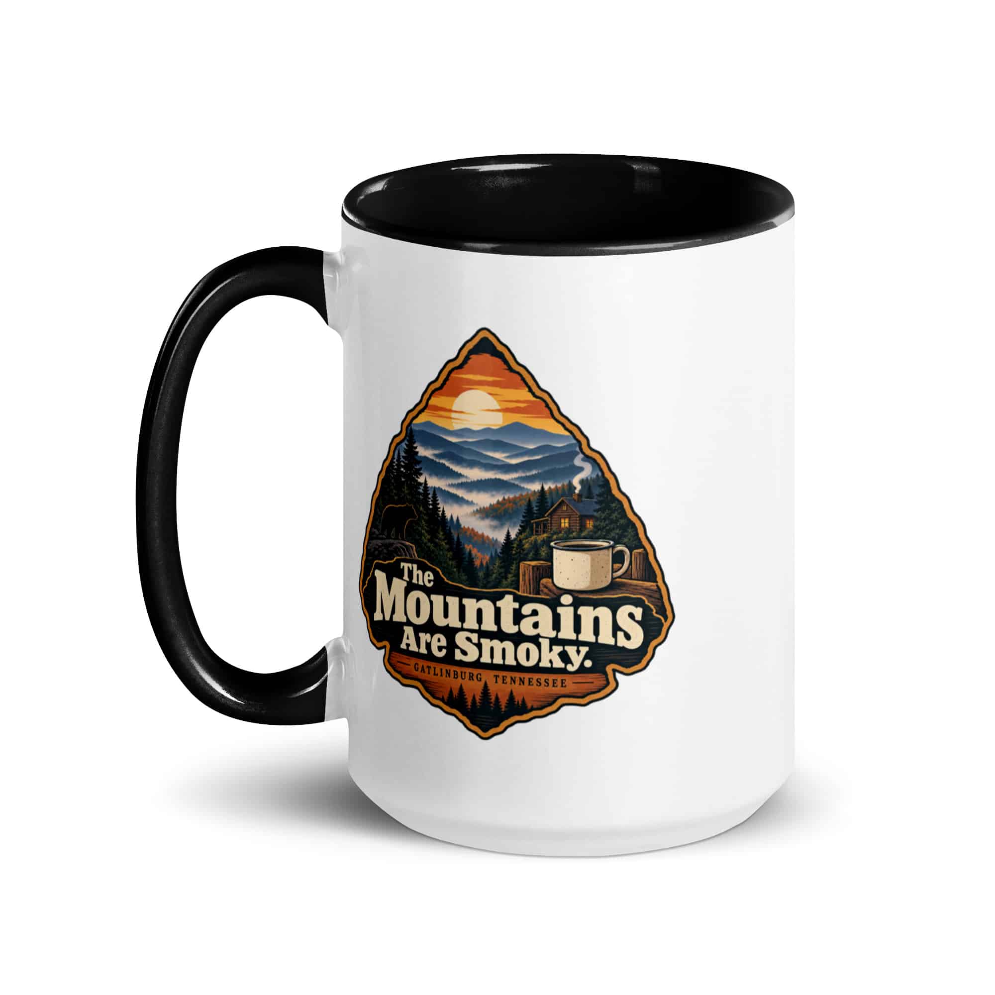 Gatlinburg and the Smokies Color Inside Coffee Mug: The Mountains Are Smoky, Scenic Shield Badge
