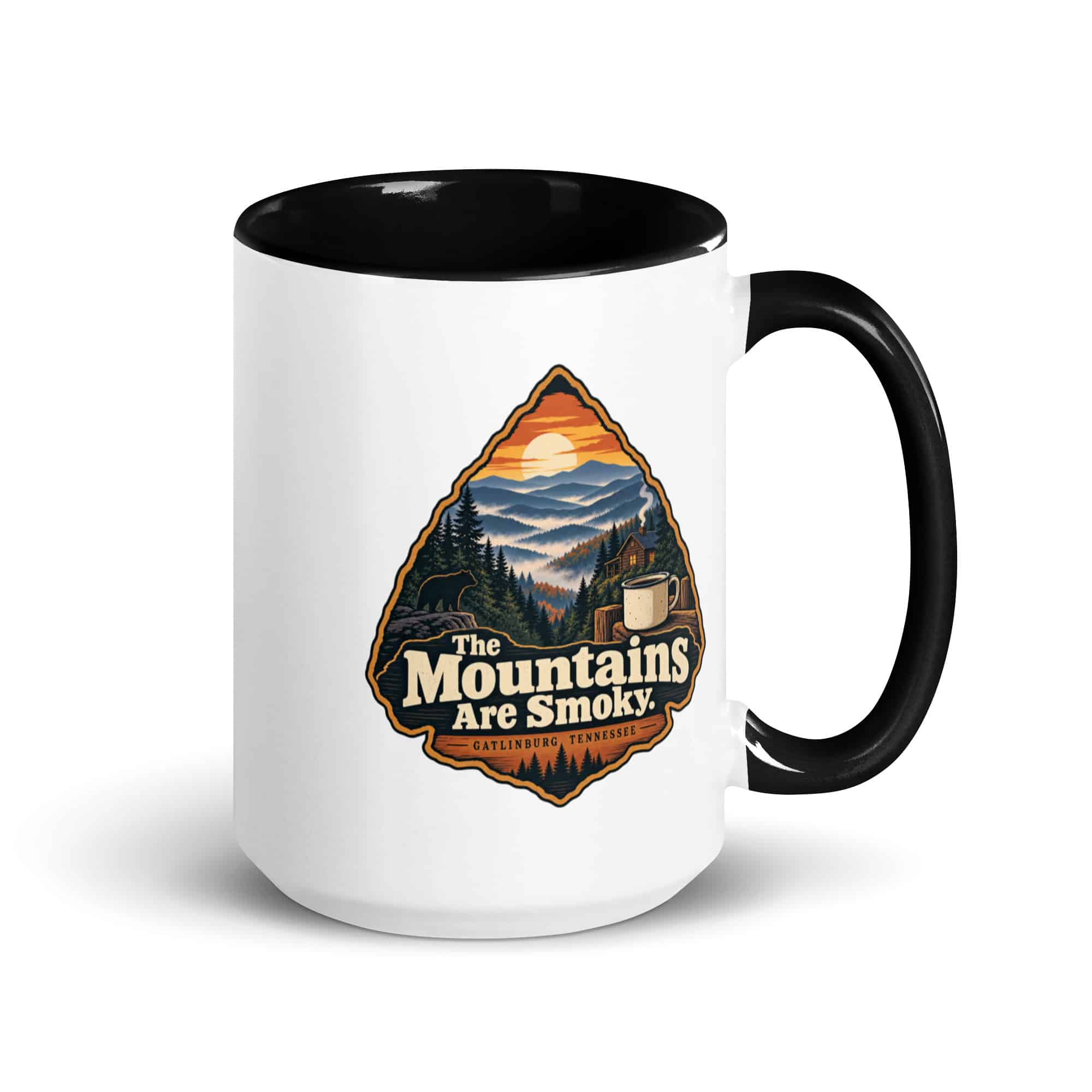 Gatlinburg and the Smokies Color Inside Coffee Mug: The Mountains Are Smoky, Scenic Shield Badge