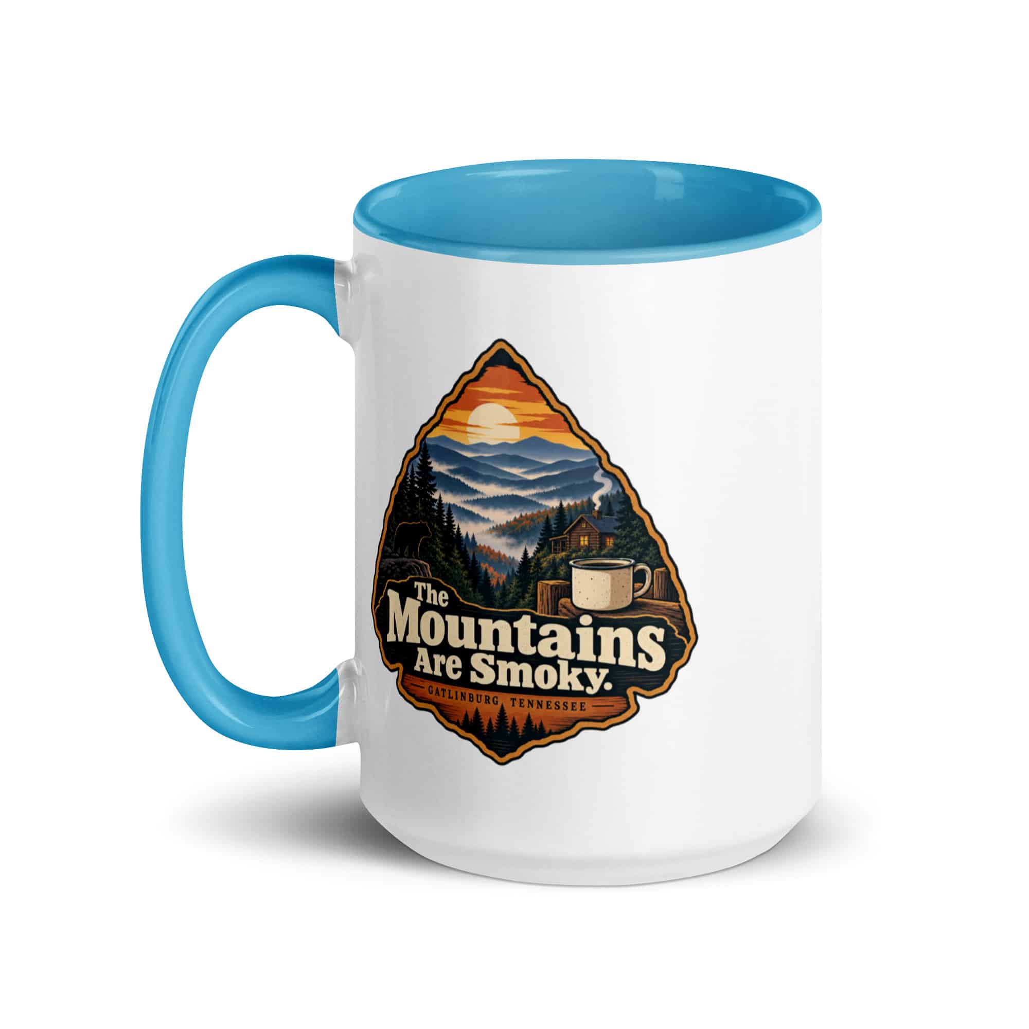 Gatlinburg and the Smokies Color Inside Coffee Mug: The Mountains Are Smoky, Scenic Shield Badge