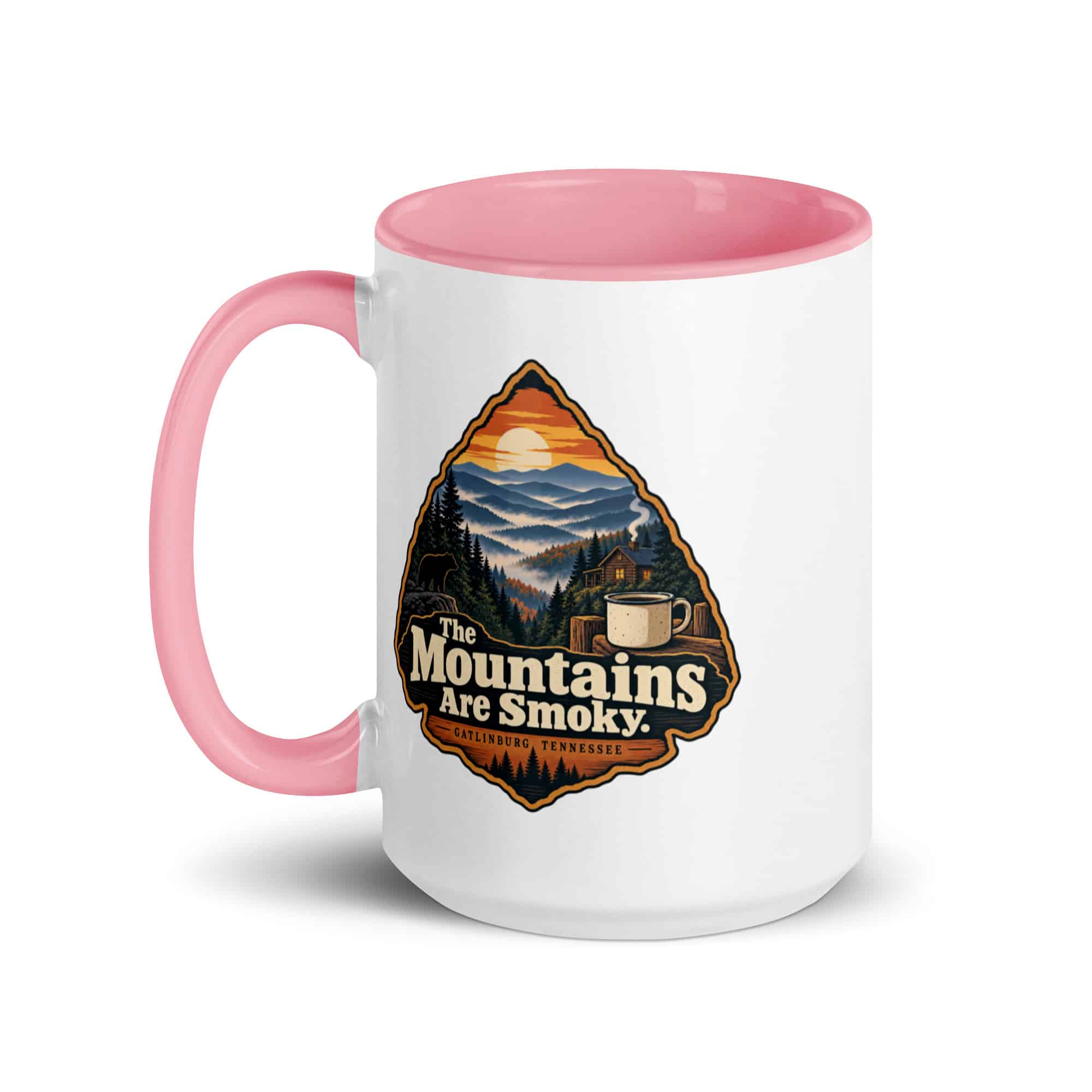 Gatlinburg and the Smokies Color Inside Coffee Mug: The Mountains Are Smoky, Scenic Shield Badge