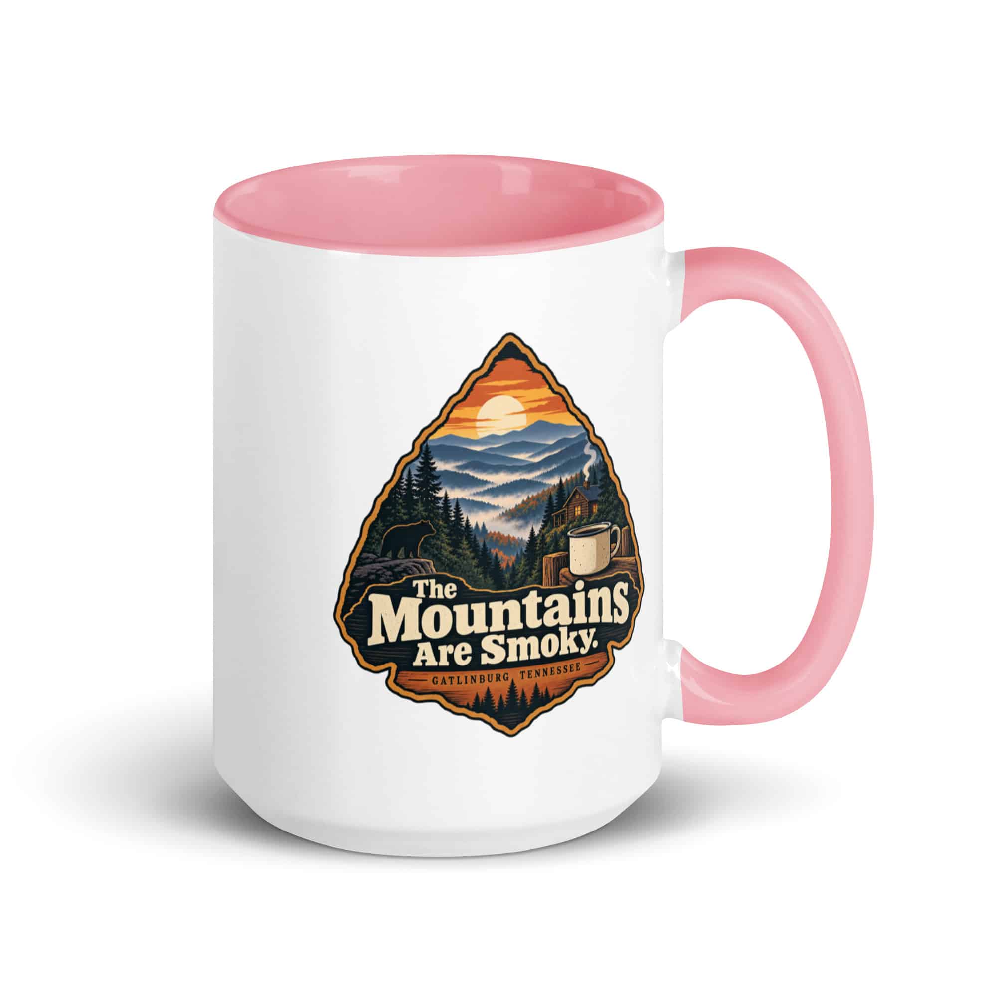 Gatlinburg and the Smokies Color Inside Coffee Mug: The Mountains Are Smoky, Scenic Shield Badge