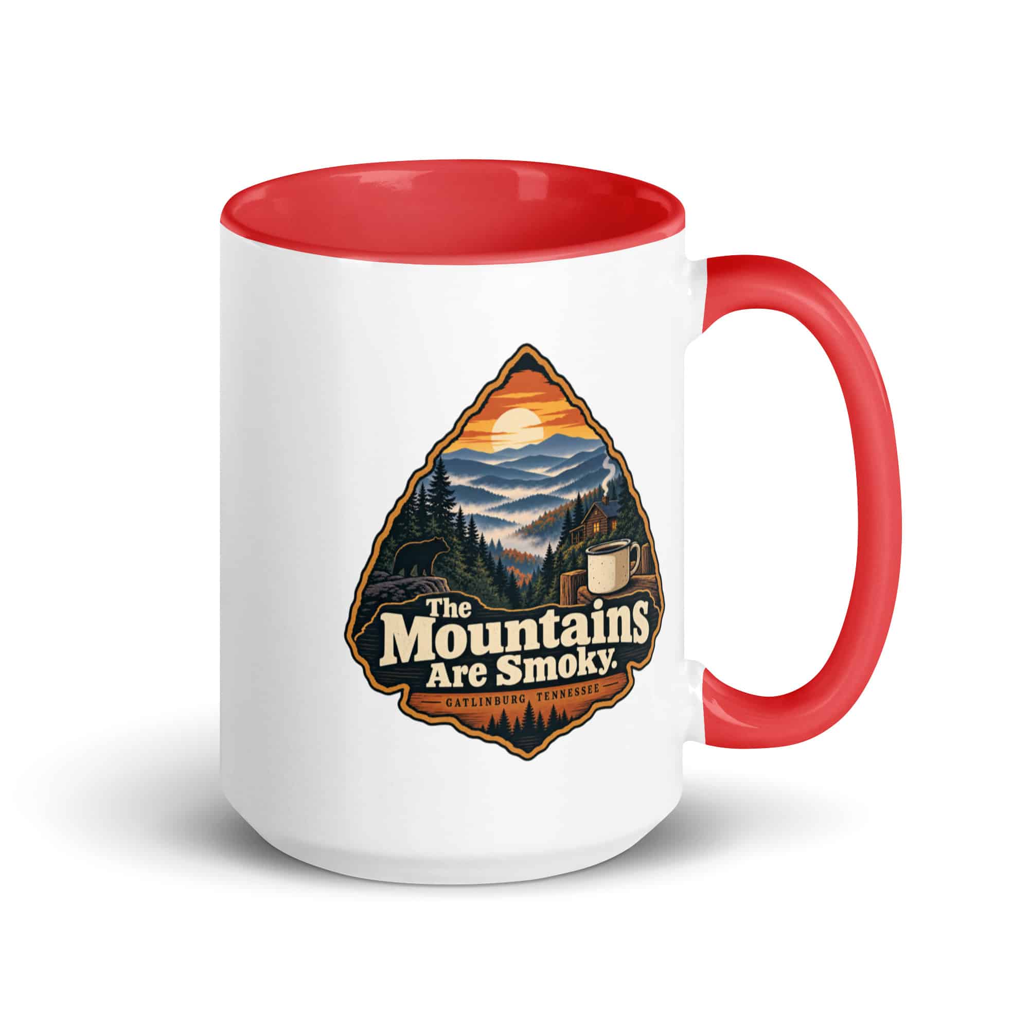 Gatlinburg and the Smokies Color Inside Coffee Mug: The Mountains Are Smoky, Scenic Shield Badge