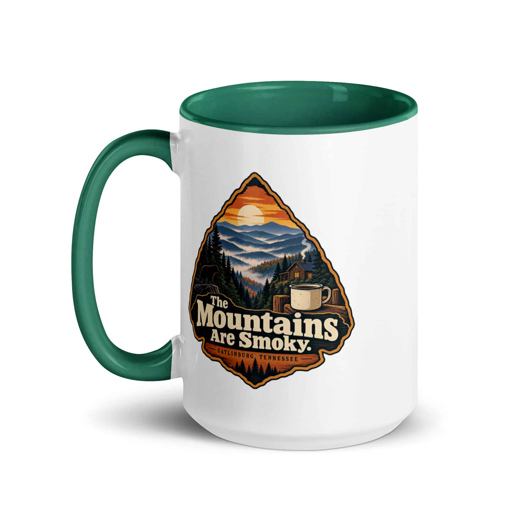 Gatlinburg and the Smokies Color Inside Coffee Mug: The Mountains Are Smoky, Scenic Shield Badge
