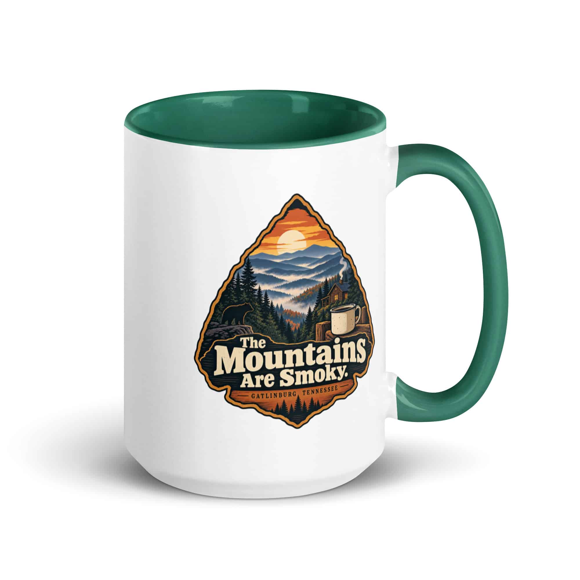Gatlinburg and the Smokies Color Inside Coffee Mug: The Mountains Are Smoky, Scenic Shield Badge