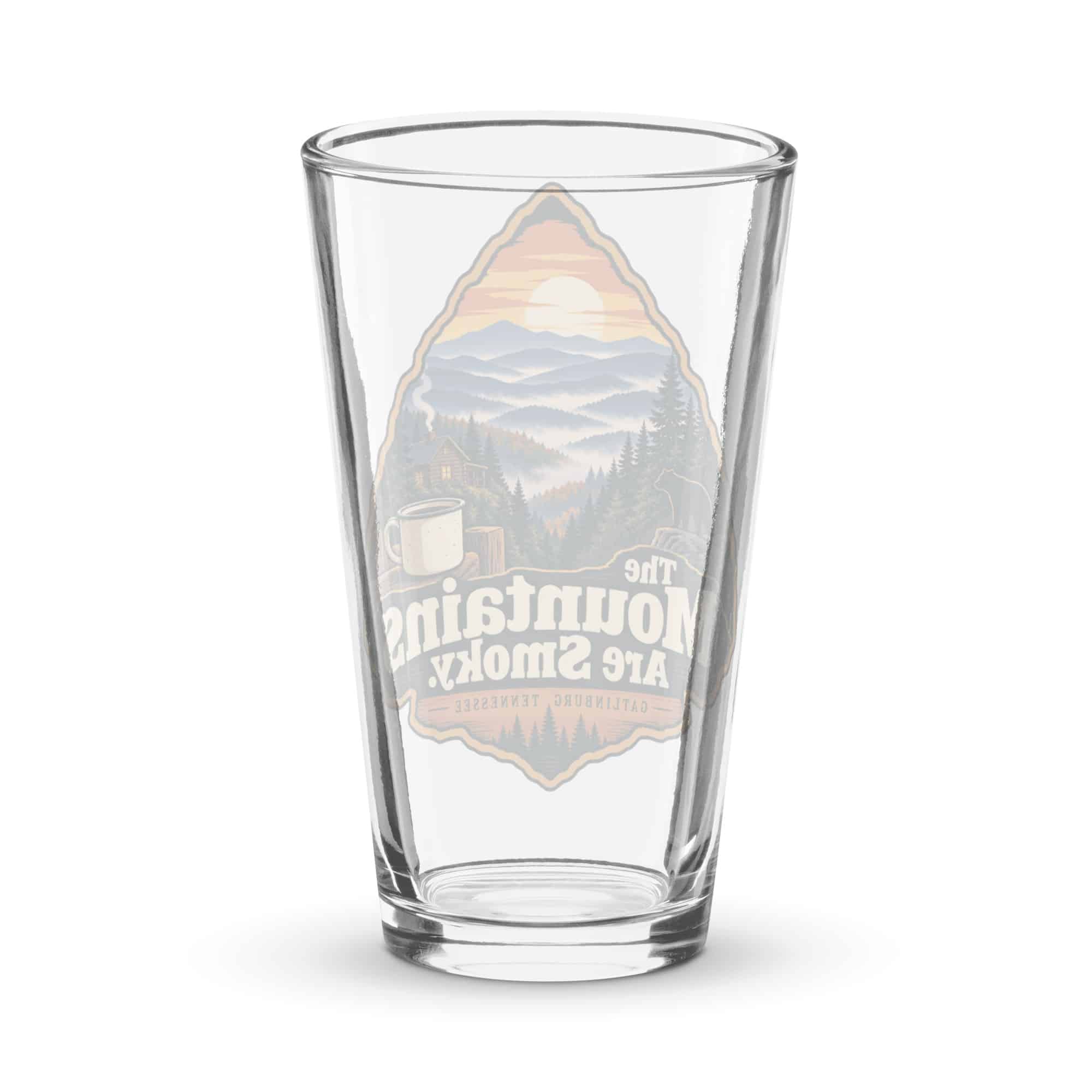 Gatlinburg and the Smokies Pint Glass: The Mountains Are Smoky, Scenic Shield Badge